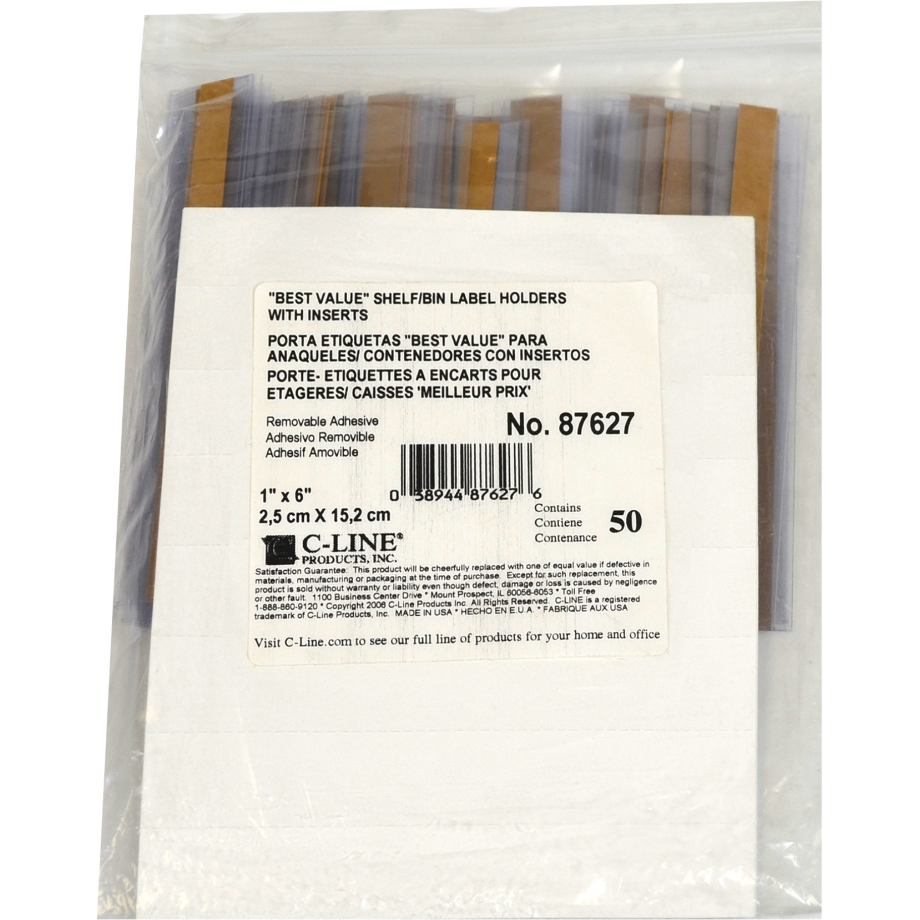 Best Value Peel & Stick Shelf/Bin Label Holders, 1 inch x 6 inch Removable Adhesive Label Holder, 50/PK, 87627