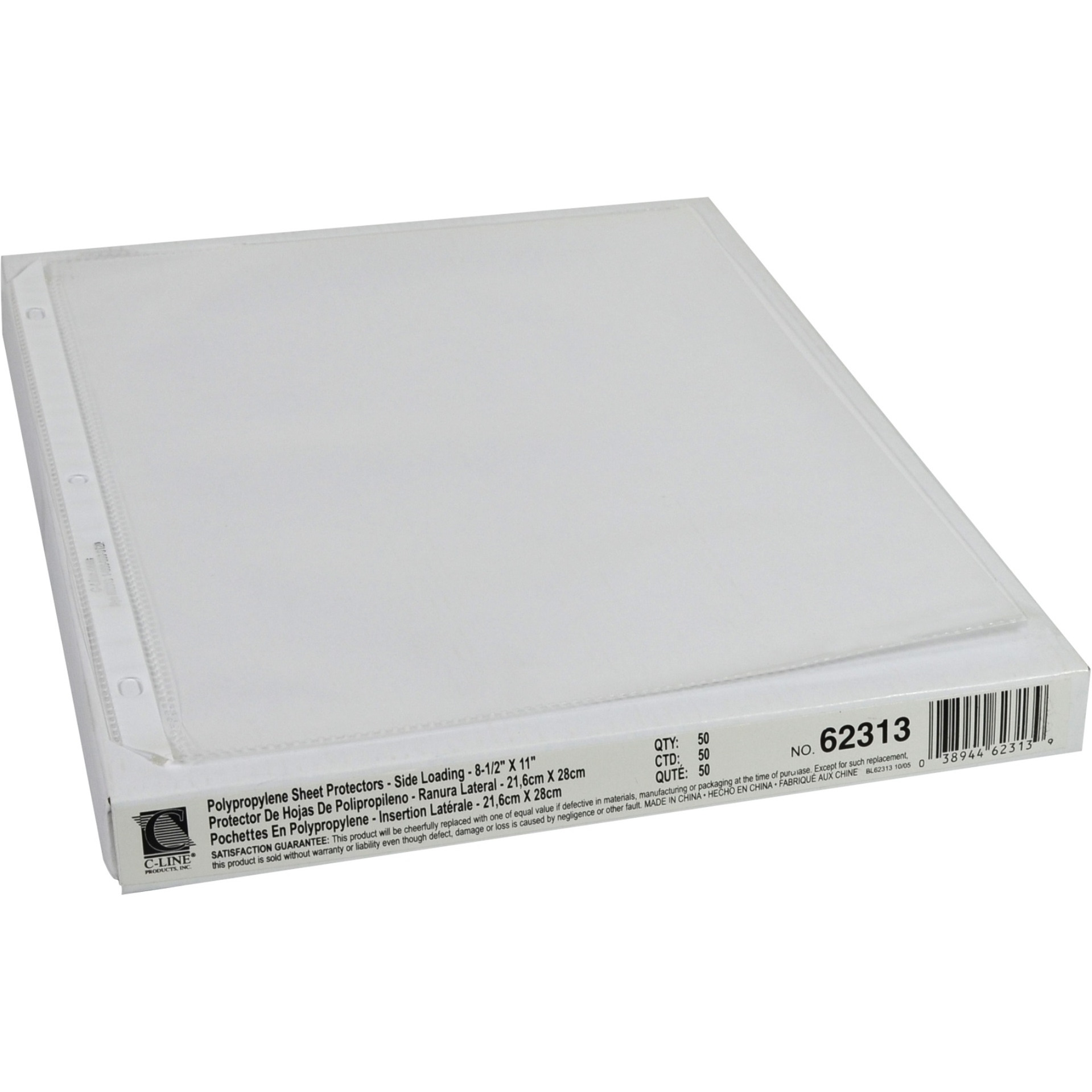 Side Loading Polypropylene Sheet Protector, clear, 11 x 8 1/2, 50/BX, 62313
