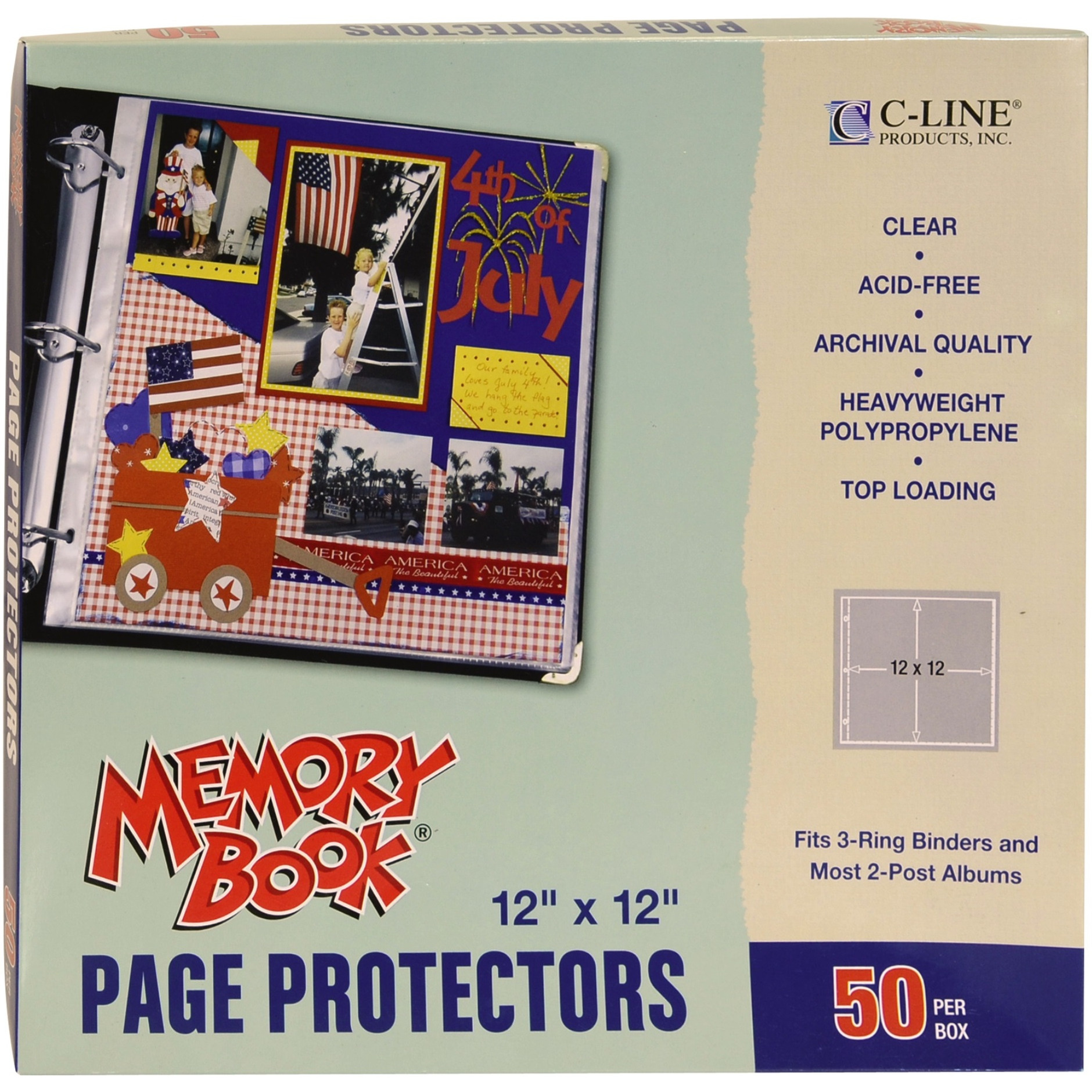 Memory Book - 12 x 12 Scrapbook Page Protectors, top loading, clear, 50/BX, 62227