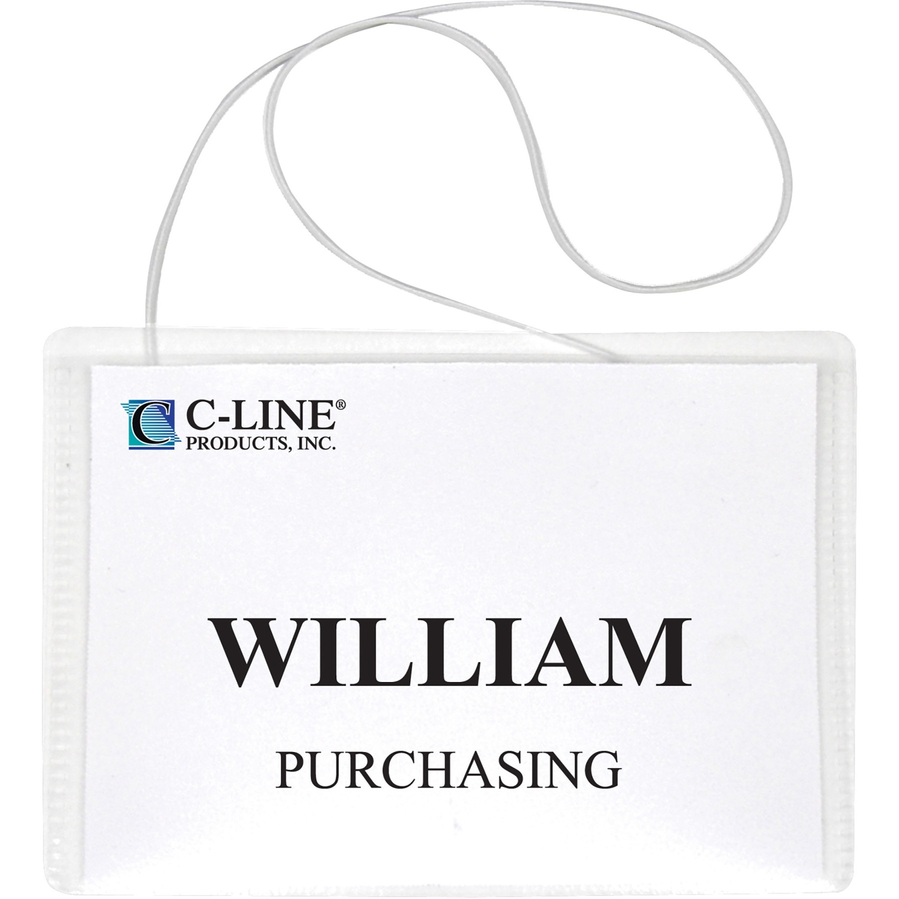 Hanging Style Name Badge Kit w/White Elastic Cord, Sealed with Inserts, 4 x 3, 50/BX, 96043
