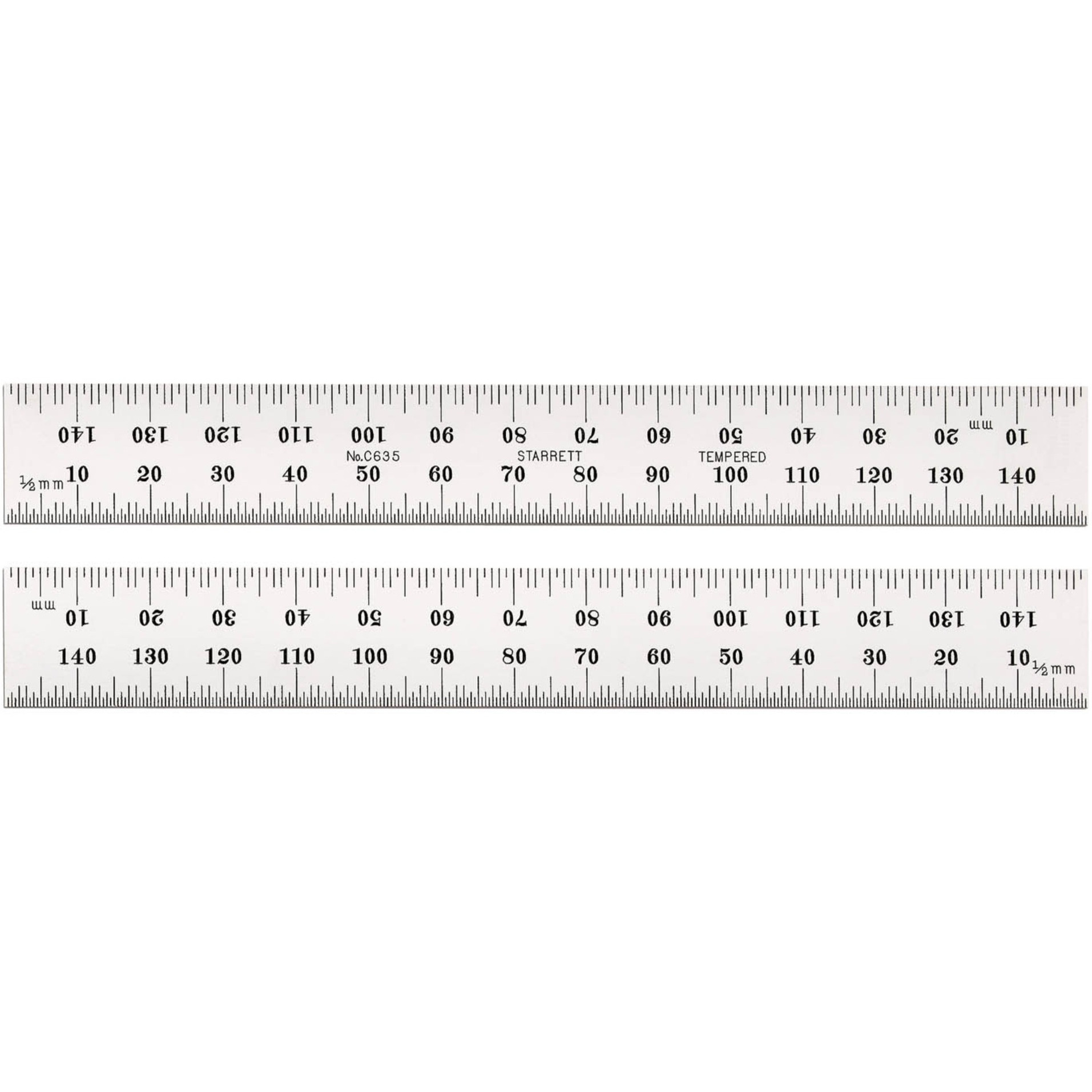 C635-150 150mm Spring-Tempered Steel Rule with Millimeter Graduations, Graduations at mm and 1/2mm on Both Sides