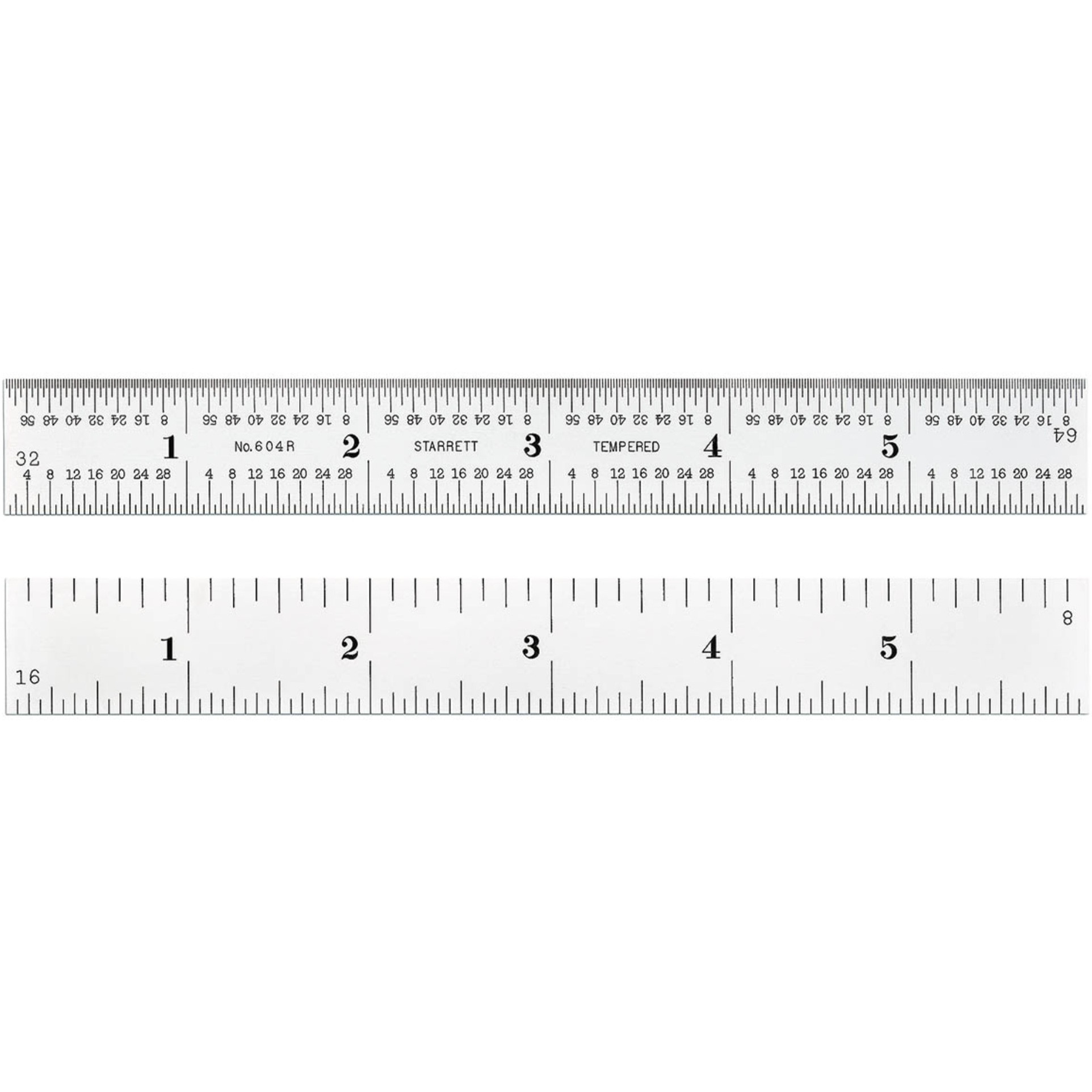 604R-6 6" Spring-Tempered Steel Rules with Inch Graduations, Graduations at 8ths, 16ths, Quick-Reading 32nds, and 64ths