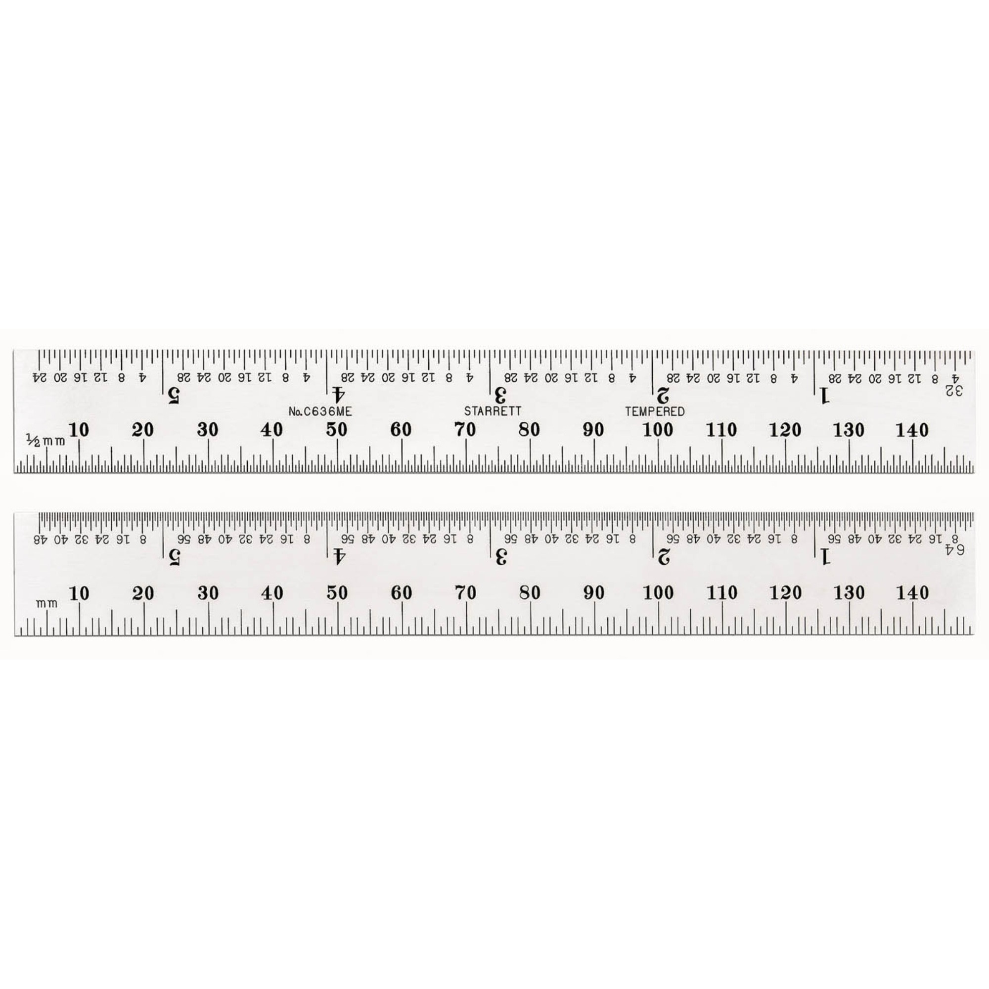 C636ME-150 150mm - 6" Spring-Tempered Steel Rule with Millimeter & Inch Graduations, Graduations at 32nds and 1/2mm on One Side 64ths & mm on Reverse