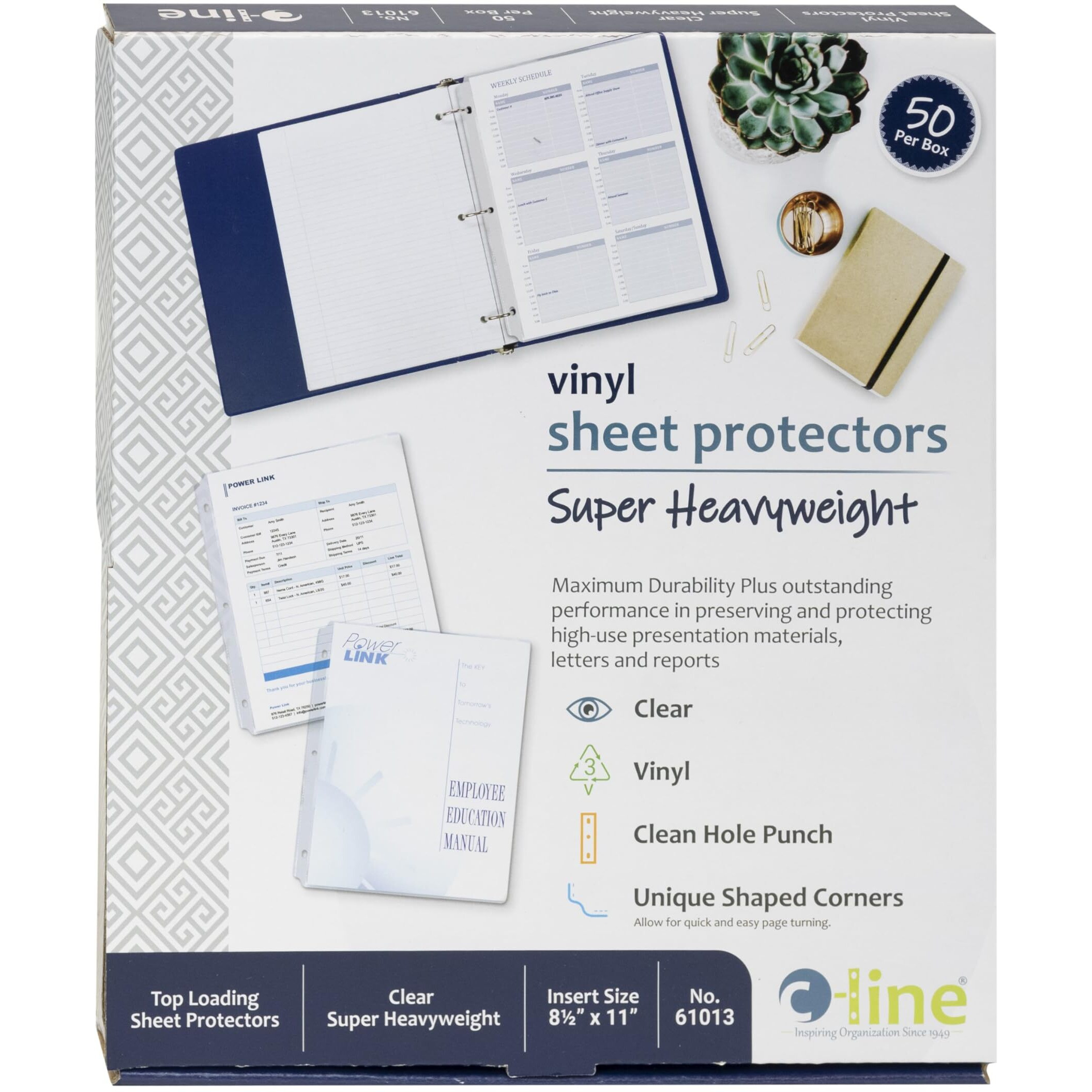 Super Heavyweight Vinyl Sheet Protector, clear, 11 x 8 1/2, 50/BX, 61013