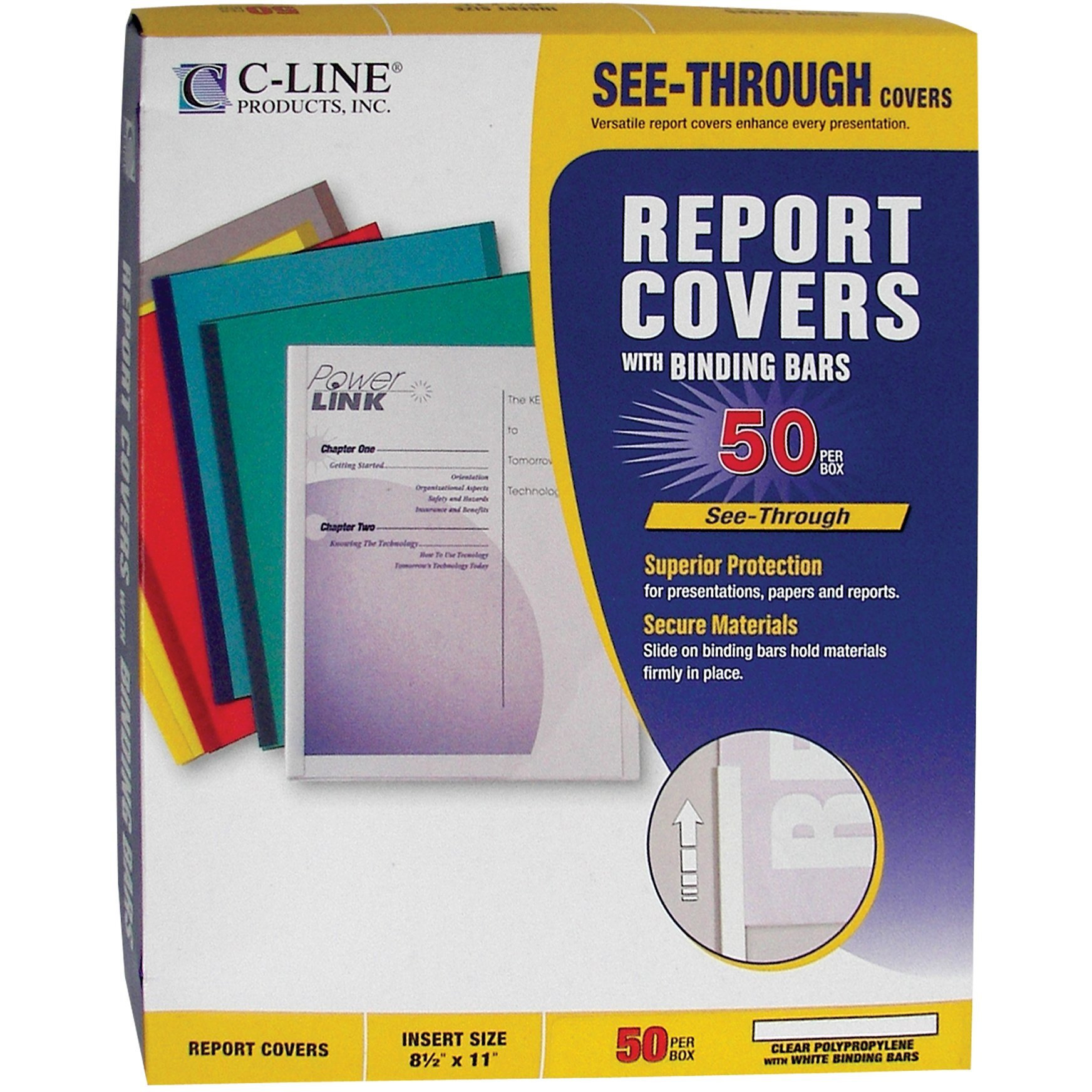 Economy Vinyl Report Covers with Binding Bars, economy, clear, white binding bars, 11 x 8 1/2, 50/BX, 32457