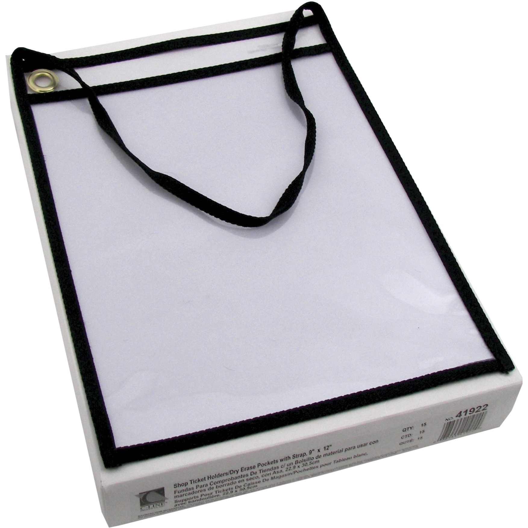 Shop Ticket Holder With Strap, black, stitched, both sides clear, 9 X 12, 15/BX, 41922