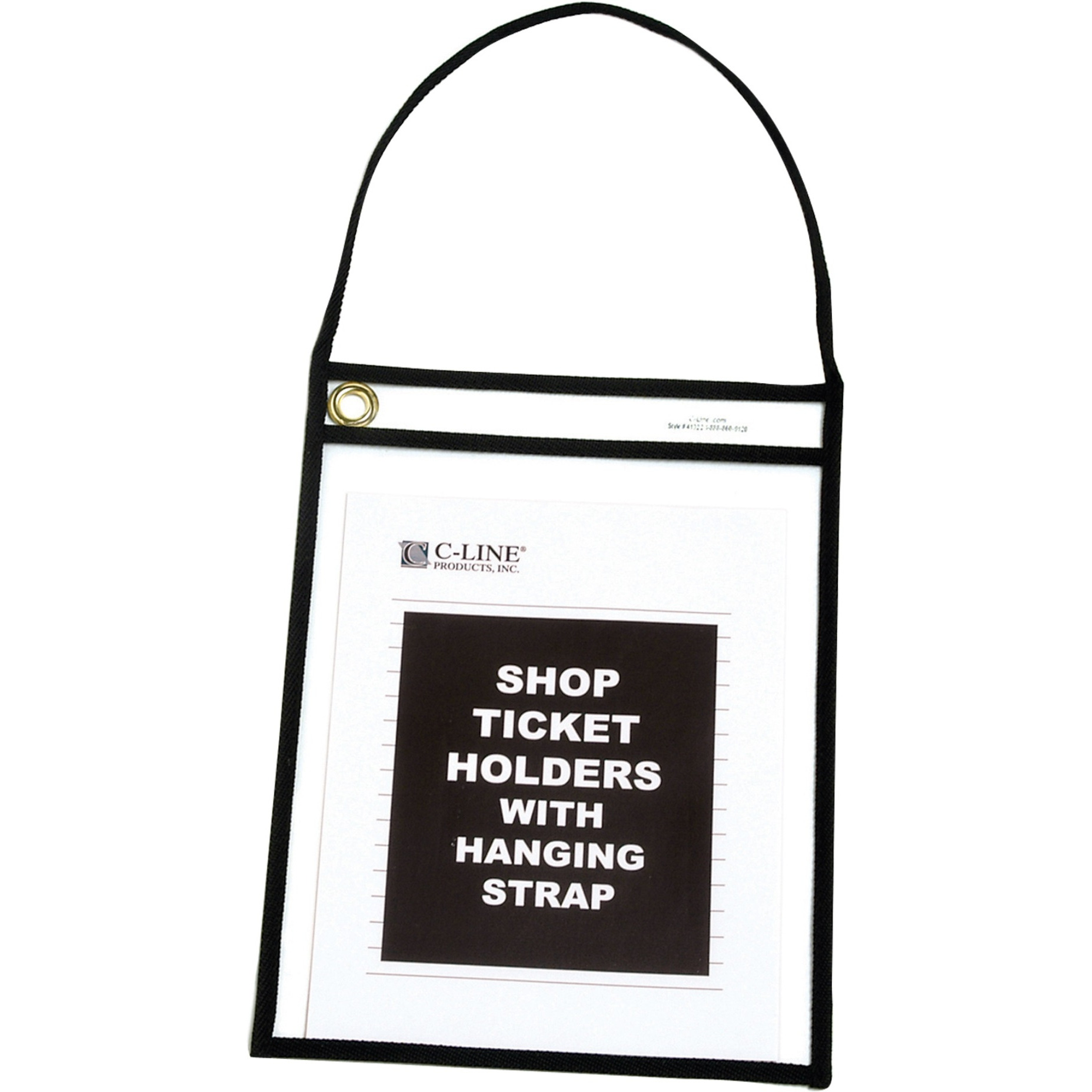 Shop Ticket Holder With Strap, black, stitched, both sides clear, 9 X 12, 15/BX, 41922