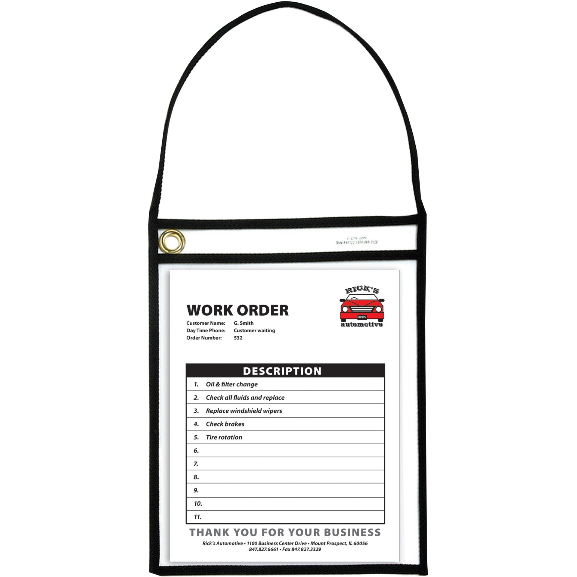 Shop Ticket Holder With Strap, black, stitched, both sides clear, 9 X 12, 15/BX, 41922