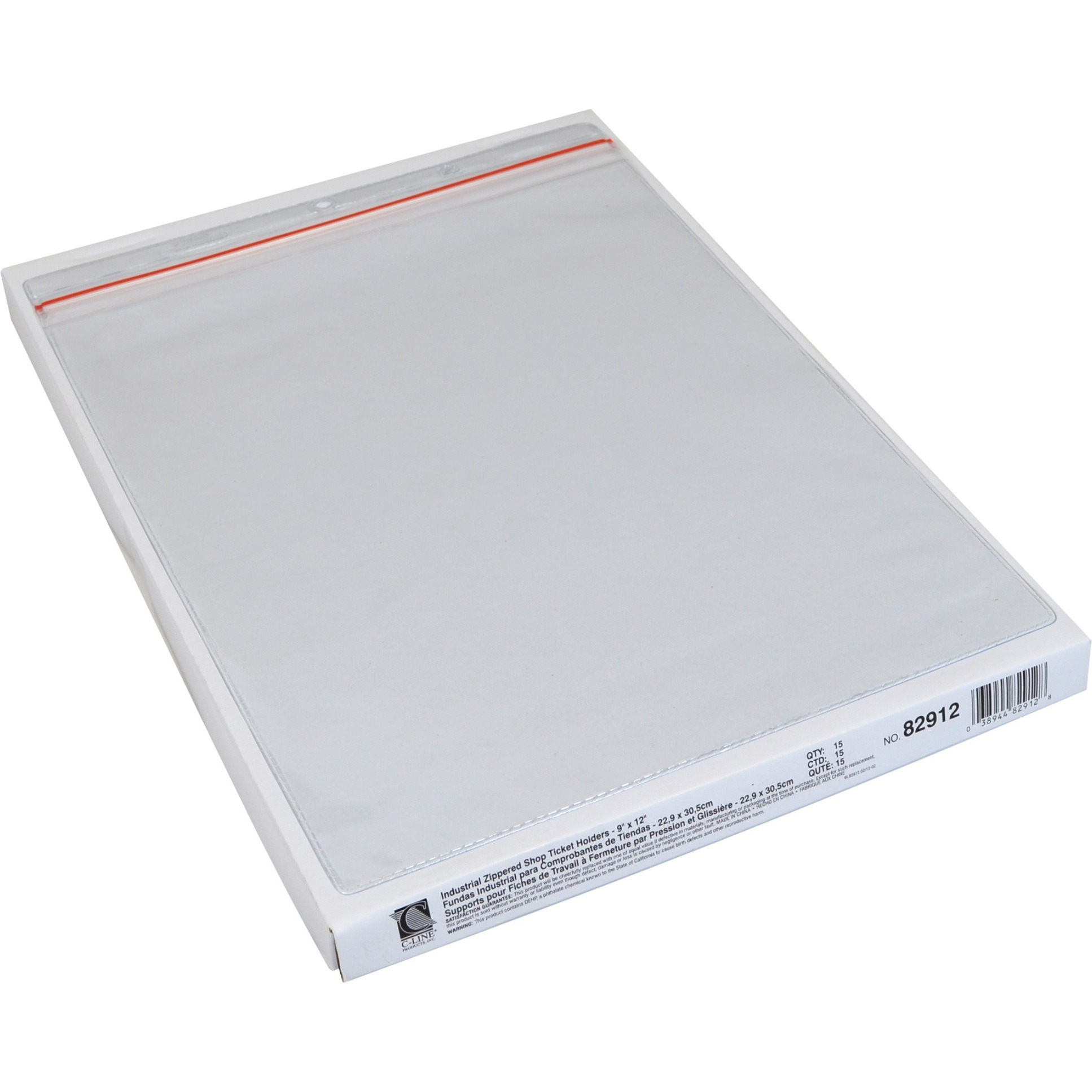 Industrial Zipper Seal Shop Ticket Holders, Vinyl, Both Sides Clear, 9 x 12, Style STZ912, 15/BX, 82912
