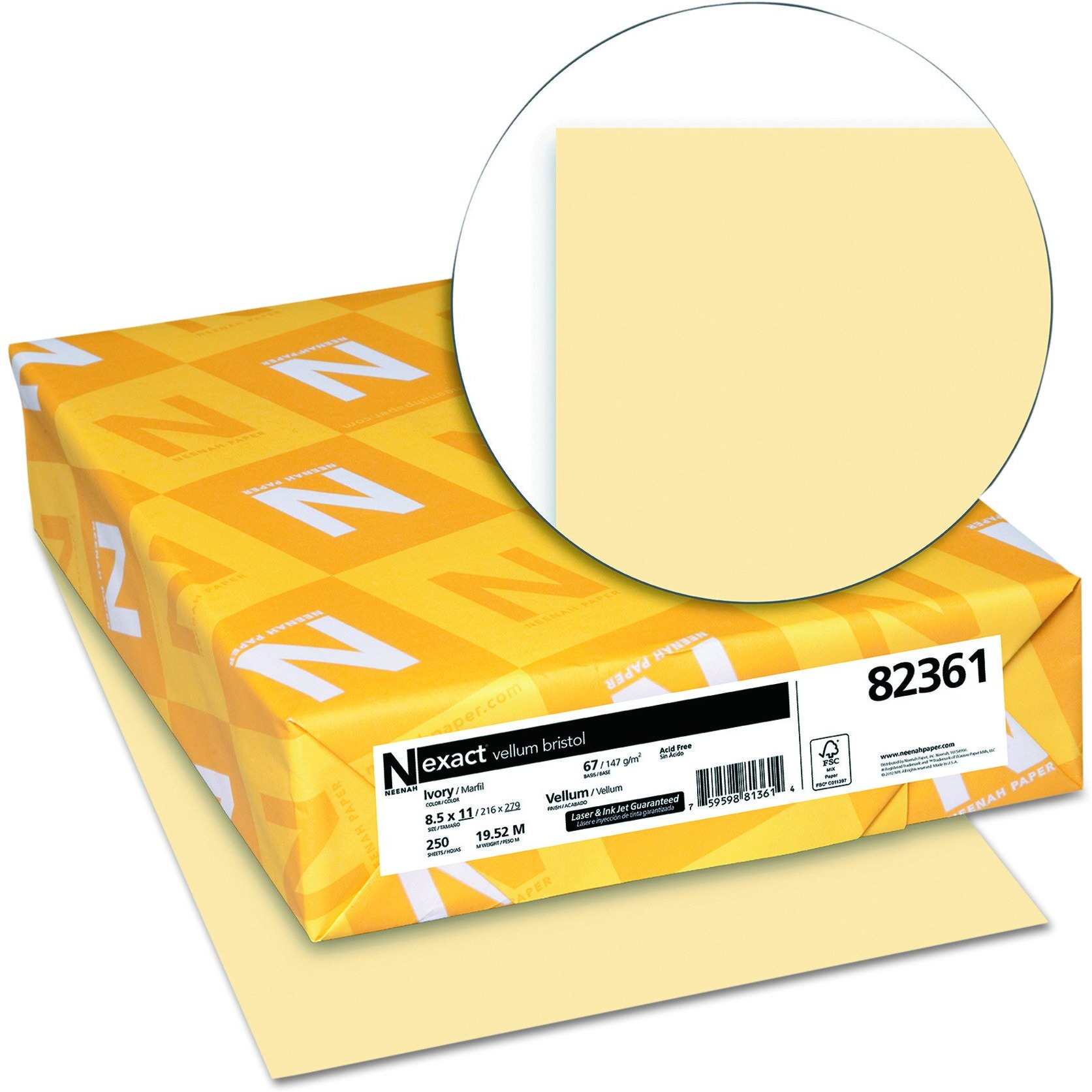 Exact Inkjet, Laser Vellum Paper - Ivory - Letter - 8 1/2 x 11 - 67 lb Basis Weight - 250 / Pack - FSC - Heavyweight, Durable, Quick Drying, Acid-free
