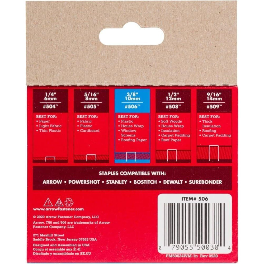 Arrow Fastener 50624SPTP 3/8" T50 Staples