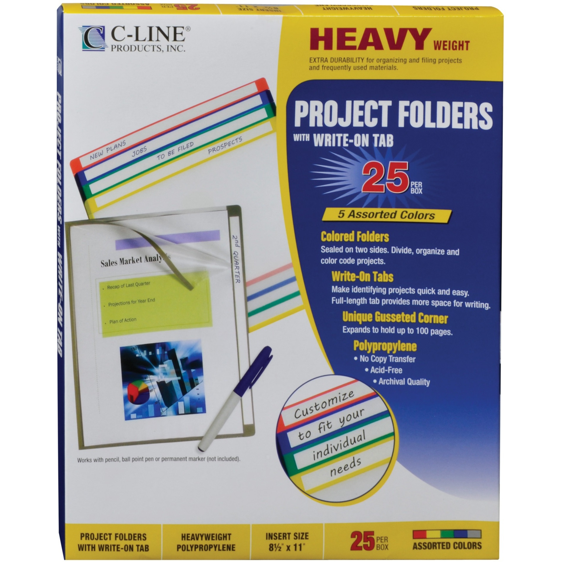 Write-on project folders, clear, 11 X 8 1/2, 25/BX, 62160
