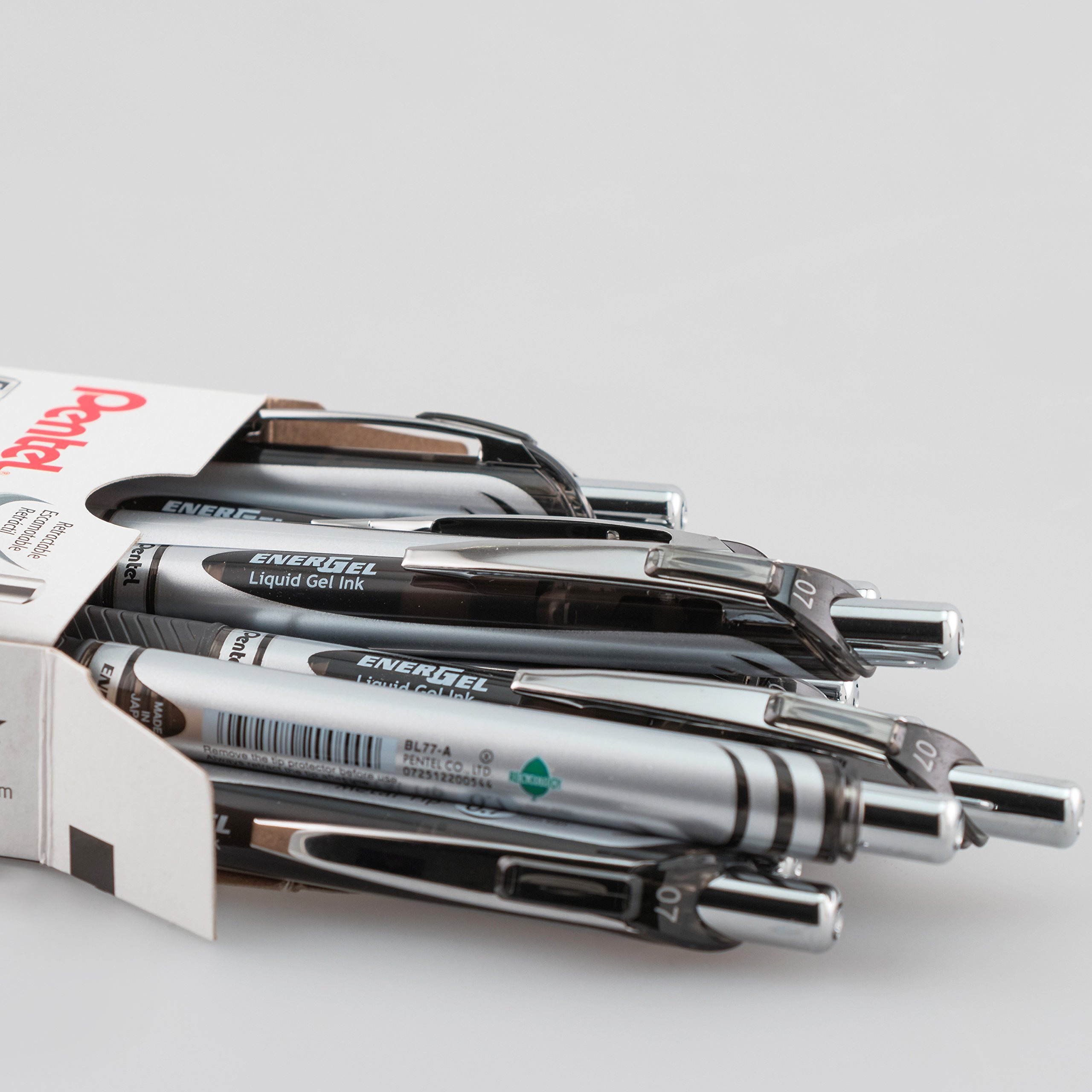 Pentel EnerGel RTX Liquid Gel Pens - Medium Pen Point - 0.7 mm Pen Point Size - Refillable - Retractable - Black Gel-based Ink - Silver Barrel - Metal Tip - 1 Dozen