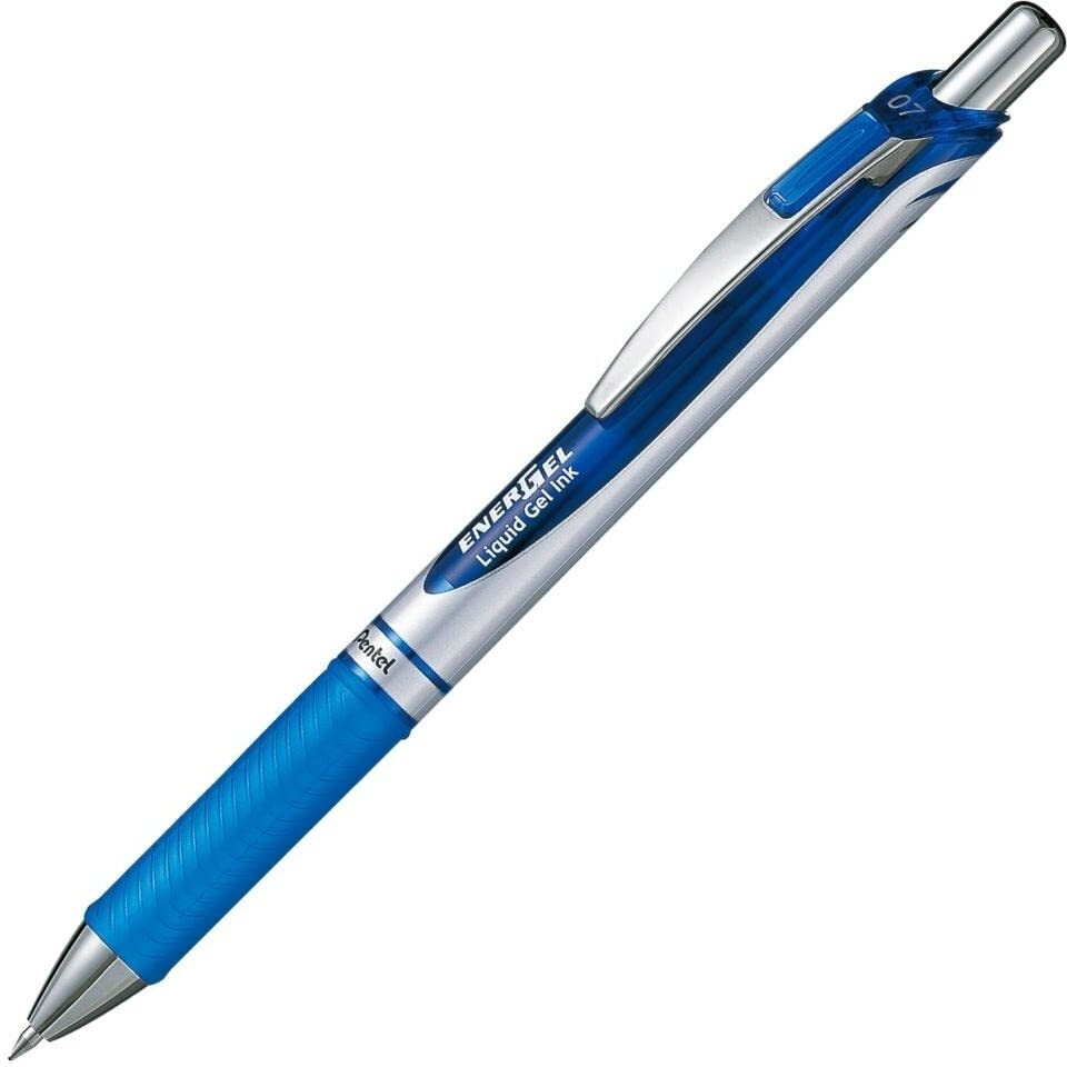 Pentel EnerGel RTX Liquid Gel Pens - Medium Pen Point - 0.7 mm Pen Point Size - Refillable - Retractable - Blue Gel-based Ink - Silver Barrel - Metal Tip - 1 Dozen