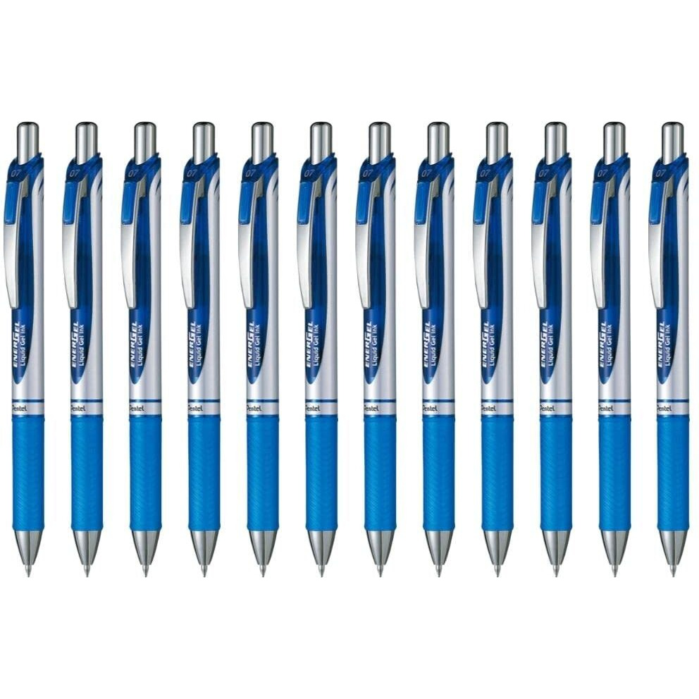 Pentel EnerGel RTX Liquid Gel Pens - Medium Pen Point - 0.7 mm Pen Point Size - Refillable - Retractable - Blue Gel-based Ink - Silver Barrel - Metal Tip - 1 Dozen