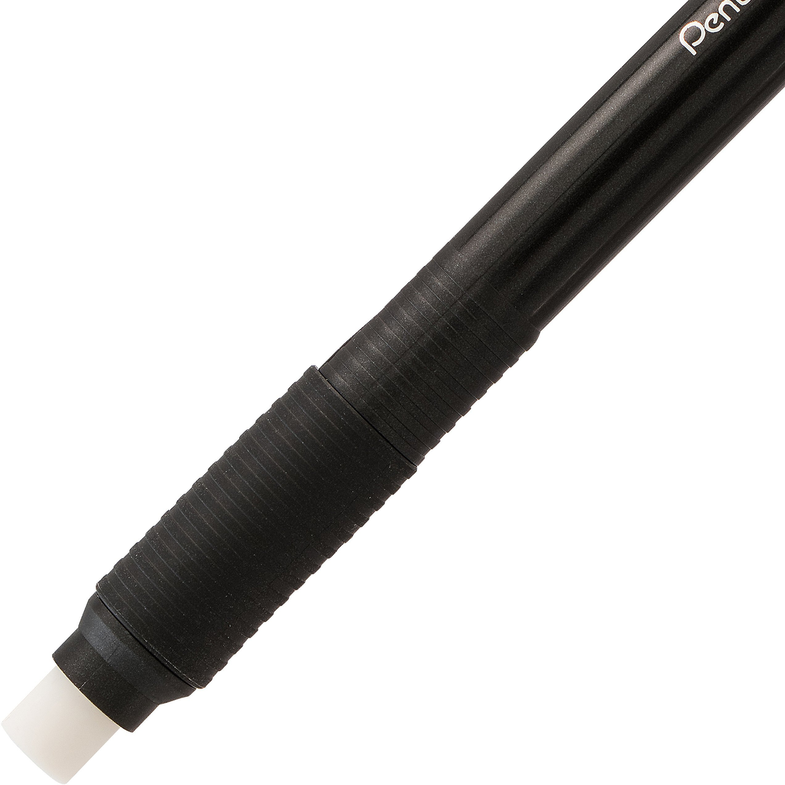 Pentel Rubber Grip Clic Eraser - Black - Black - Pen - Refillable - 12 / Box - Retractable, Latex-free Grip, Ghost Resistant, Pocket Clip
