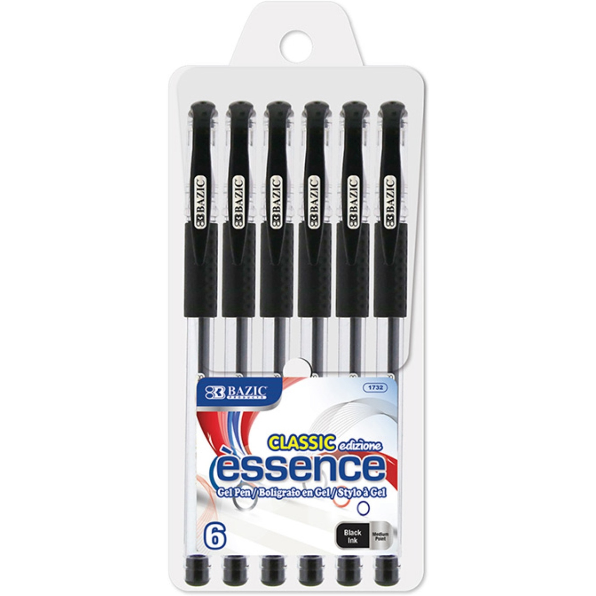 BAZIC Essence Black Gel Pen w/ Cushion Grip (6/Pack) / Box Qty - 24