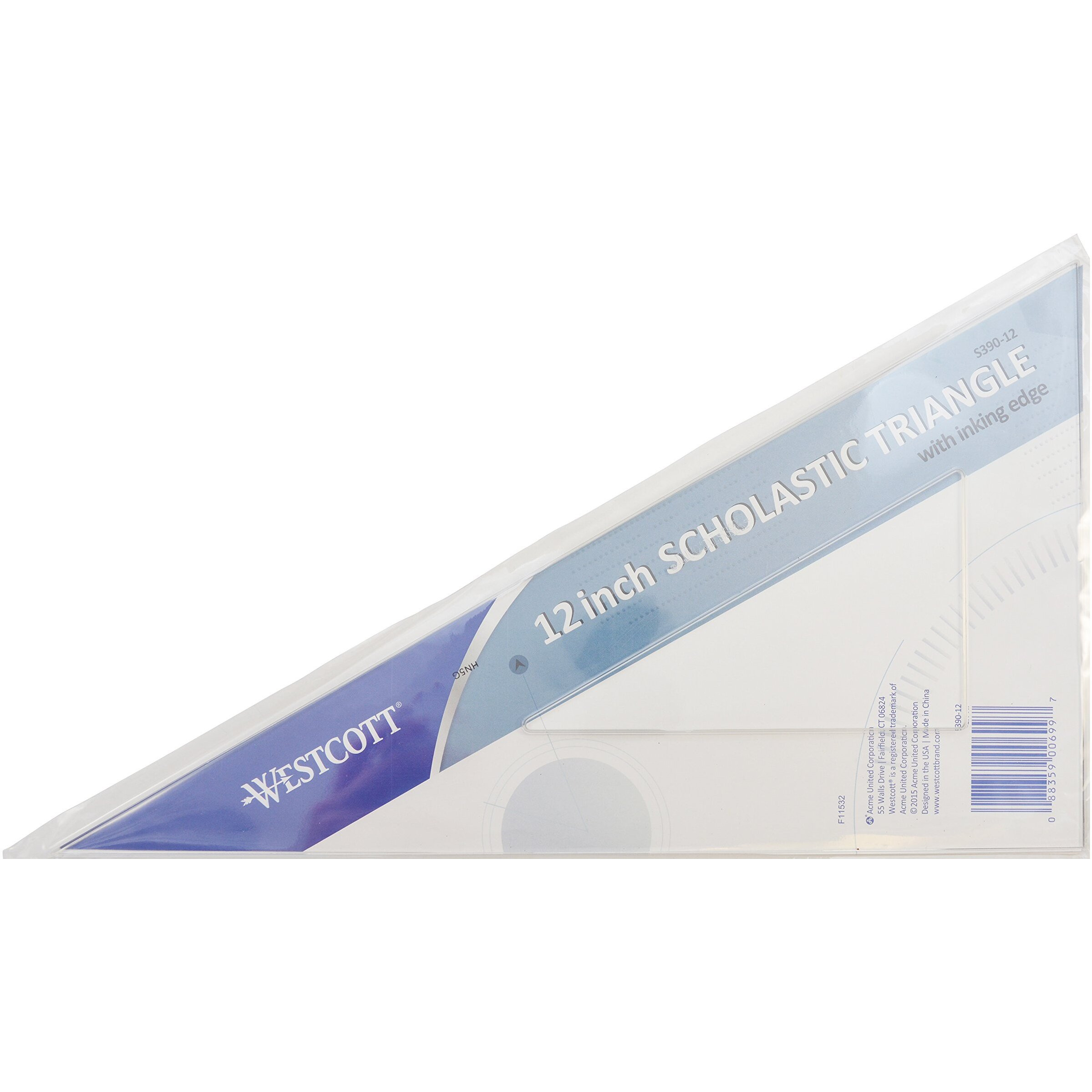 Westcott Transparent Triangular Polystyrene Ruler, 12 Inches, 30 and 60 Degrees