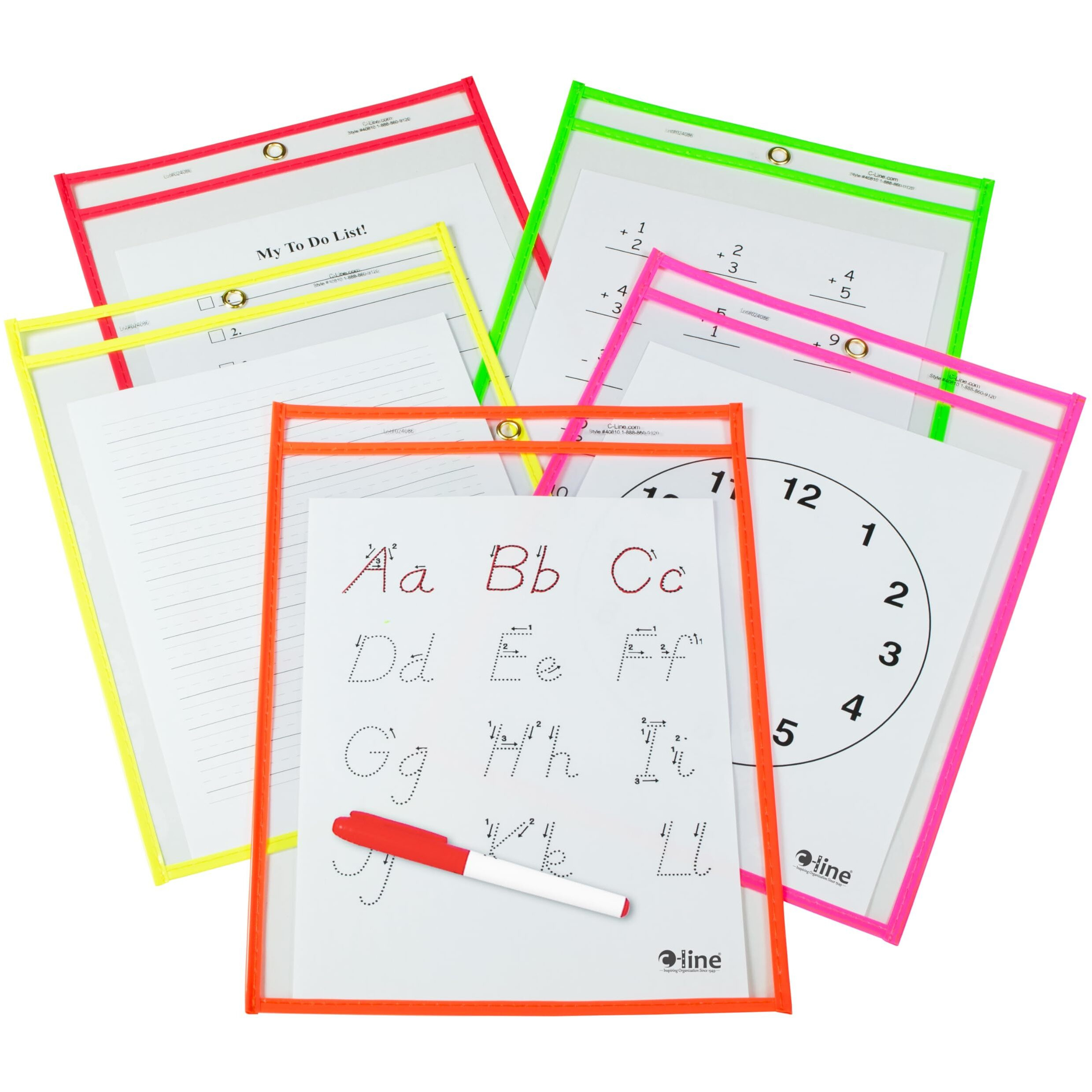 Reusable Dry Erase Pockets, Assorted, 9 x 12, 25/BX, 40820