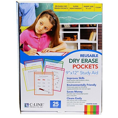 Reusable Dry Erase Pockets, Assorted, 9 x 12, 25/BX, 40820