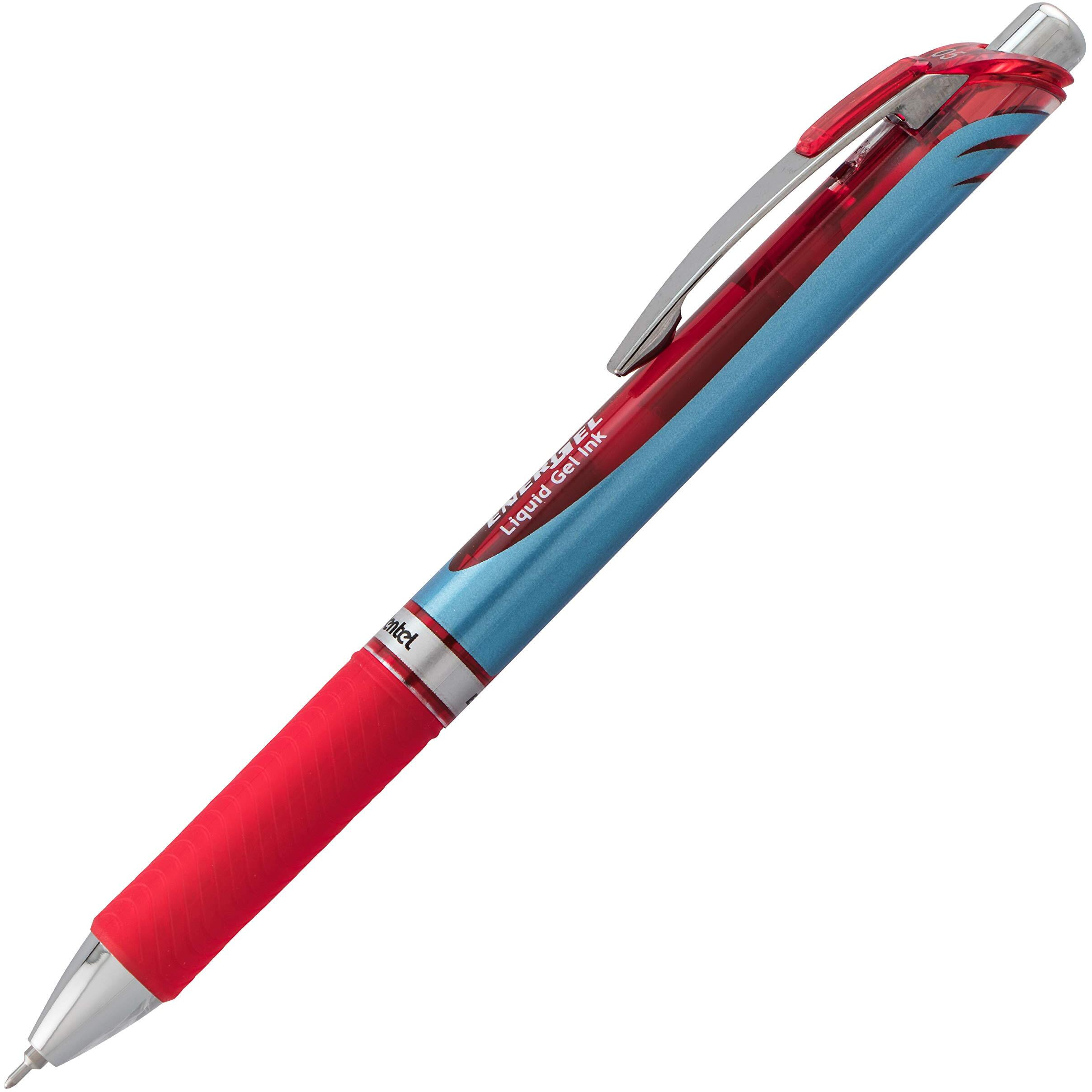 Pentel EnerGel RTX Liquid Gel Pens - Fine Pen Point - 0.5 mm Pen Point Size - Needle Pen Point Style - Refillable - Retractable - Red Gel-based Ink - Blue Barrel - Stainless Steel Tip - 12 / Box
