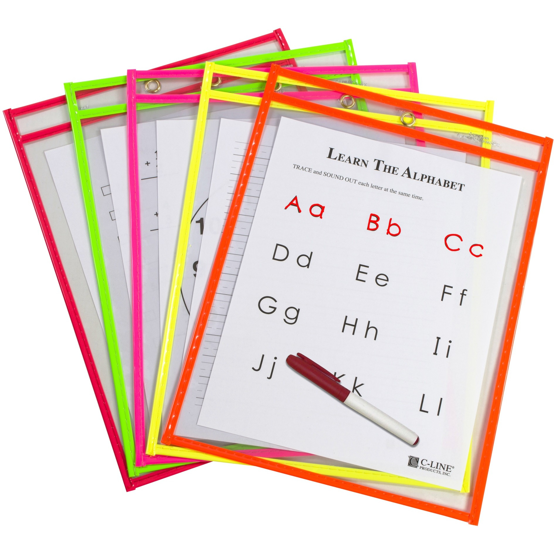 Reusable Dry Erase Pockets, Assorted, 9 x 12, 10/PK, 40810