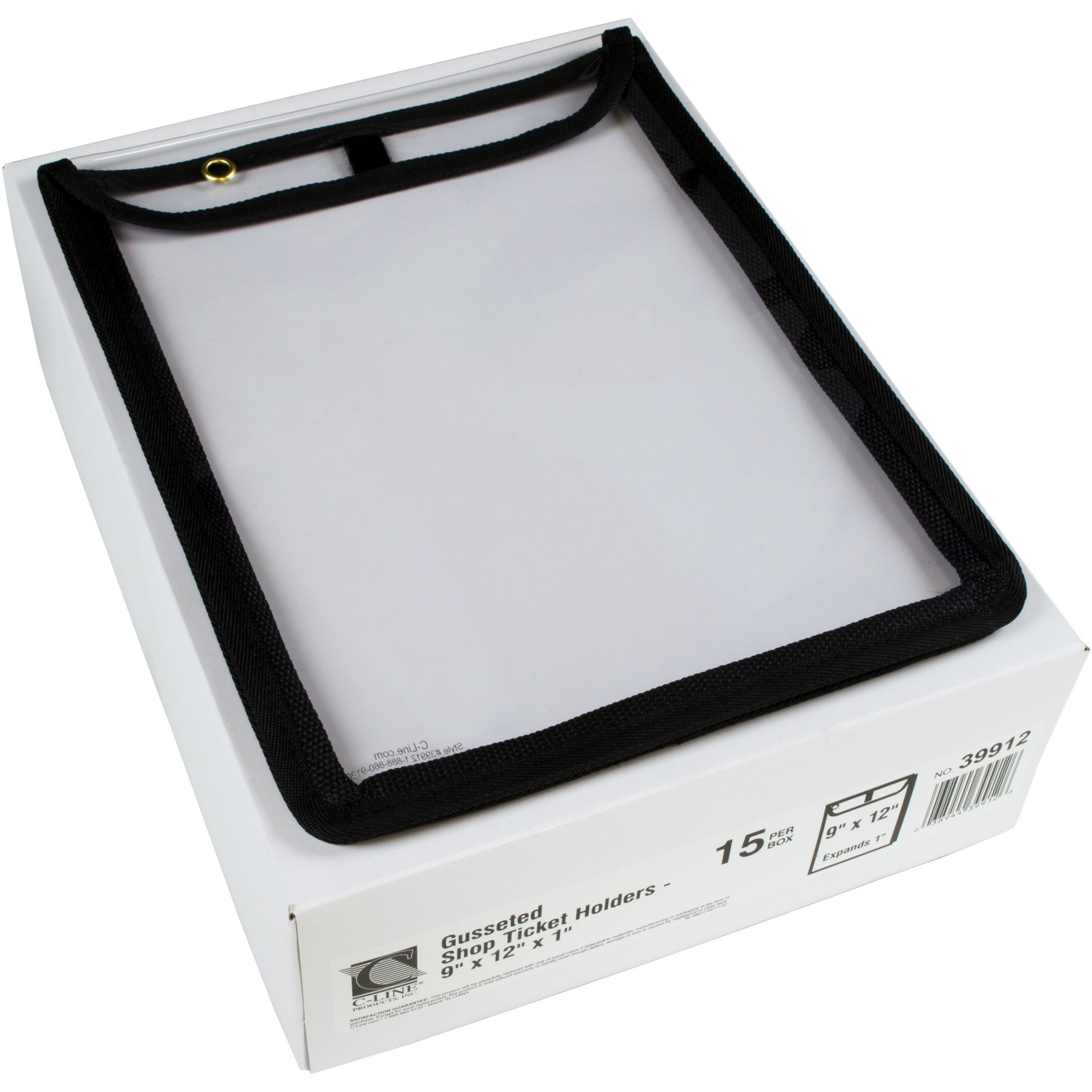 Shop Ticket Holder, Gusseted, Stitched, both sides clear, 9 x 12 x 1, 15/BX, 39912