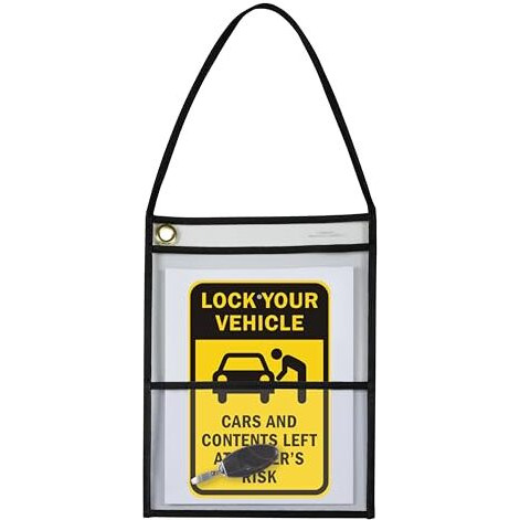 Two Pocket Shop Ticket Holder w/ hanging Strap, Stitched, both sides clear, 9 x 12, 15/BX, 38912