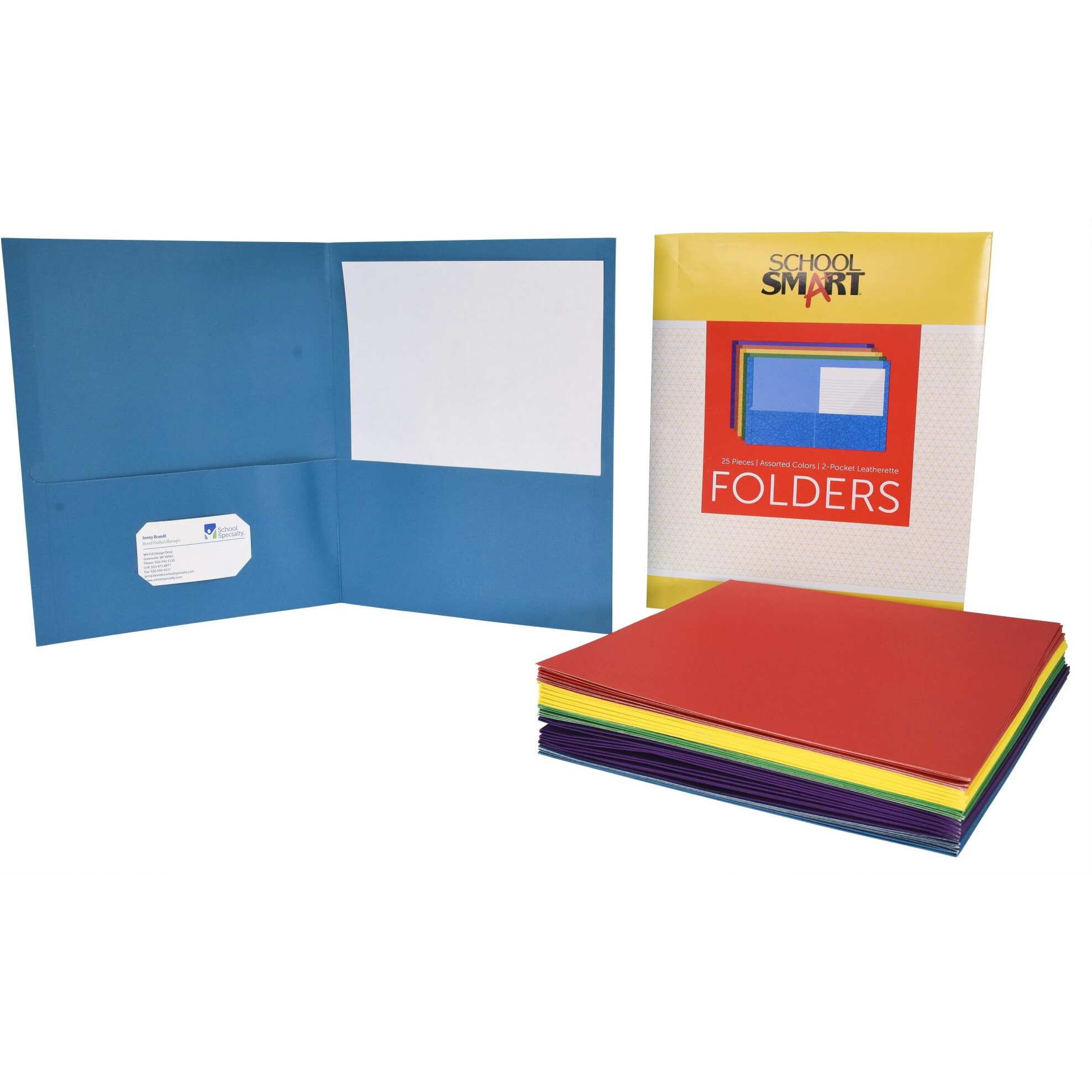 School Smart 2-Pocket Folders, Assorted Colors, Pack of 25
