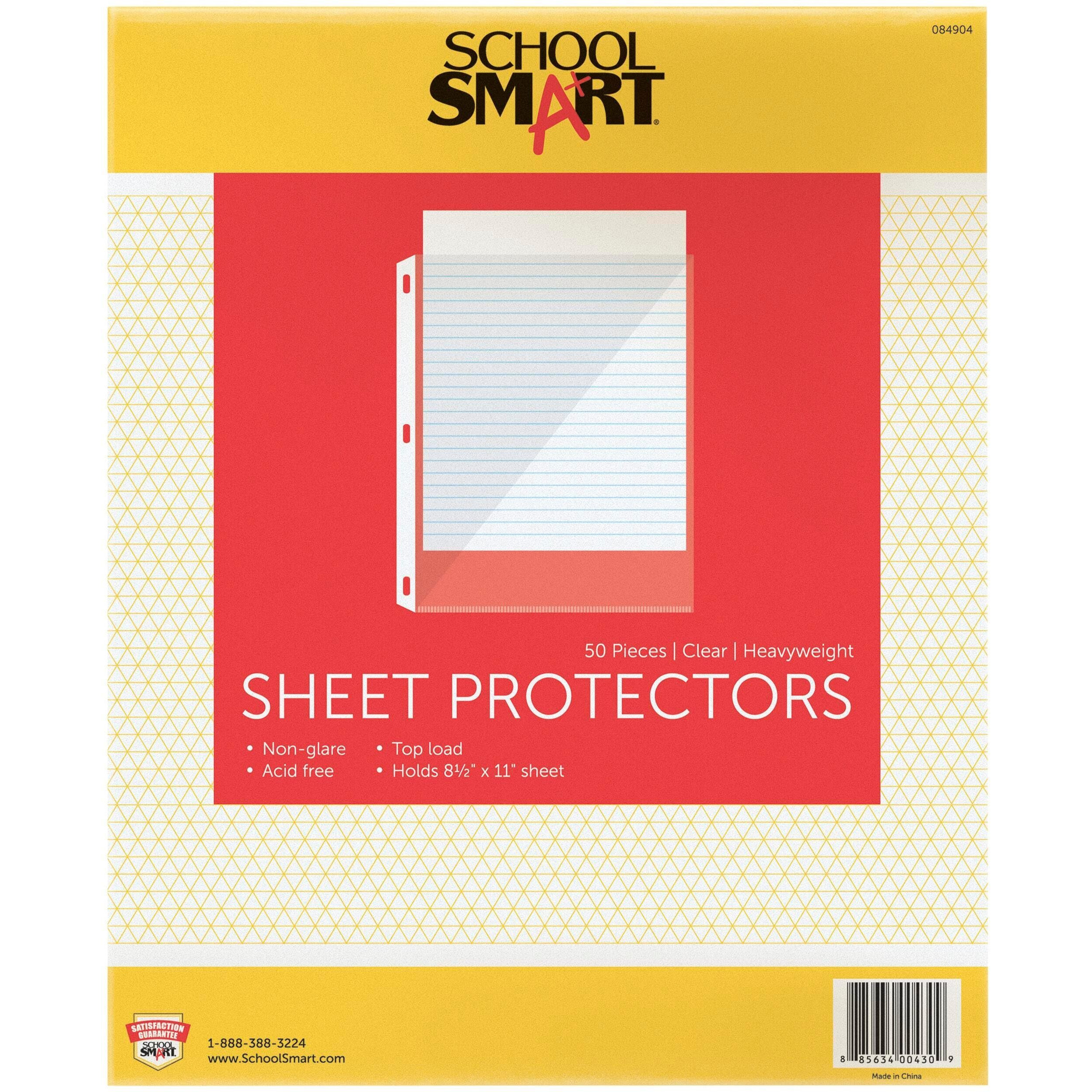 School Smart Polypropylene Heavy Weight Non-Glare Reinforced Sheet Protector, Clear, Top Loading, Pack of 50
