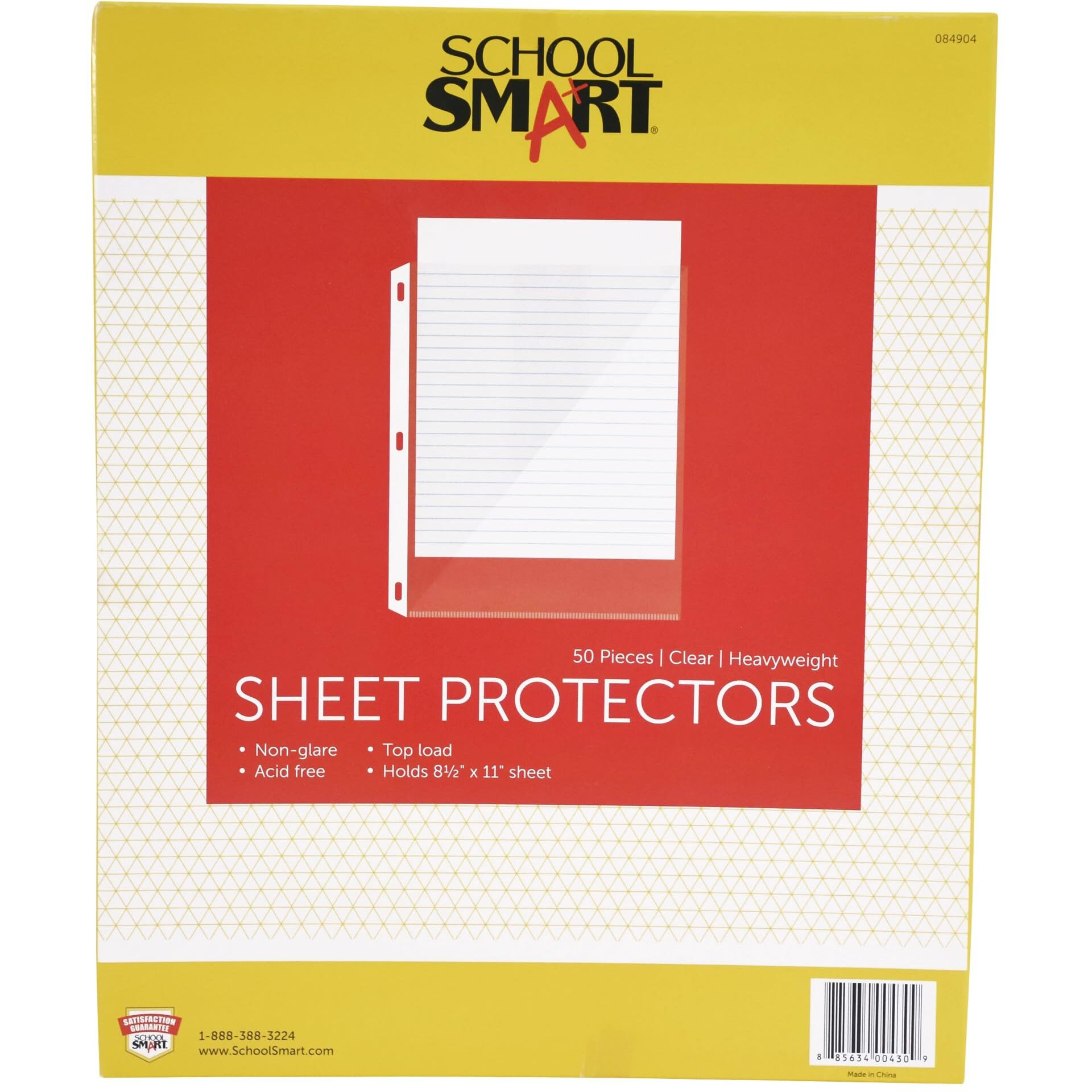 School Smart Polypropylene Heavy Weight Non-Glare Reinforced Sheet Protector, Clear, Top Loading, Pack of 50