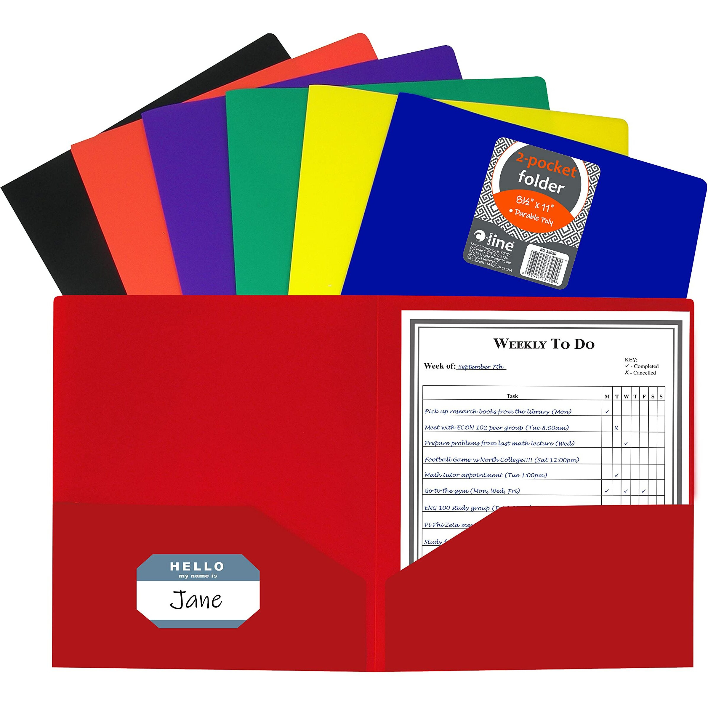 Two-Pocket Heavyweight Poly Portfolio Folder, Primary Colors (Color May Vary) (Set of 36 Folders)