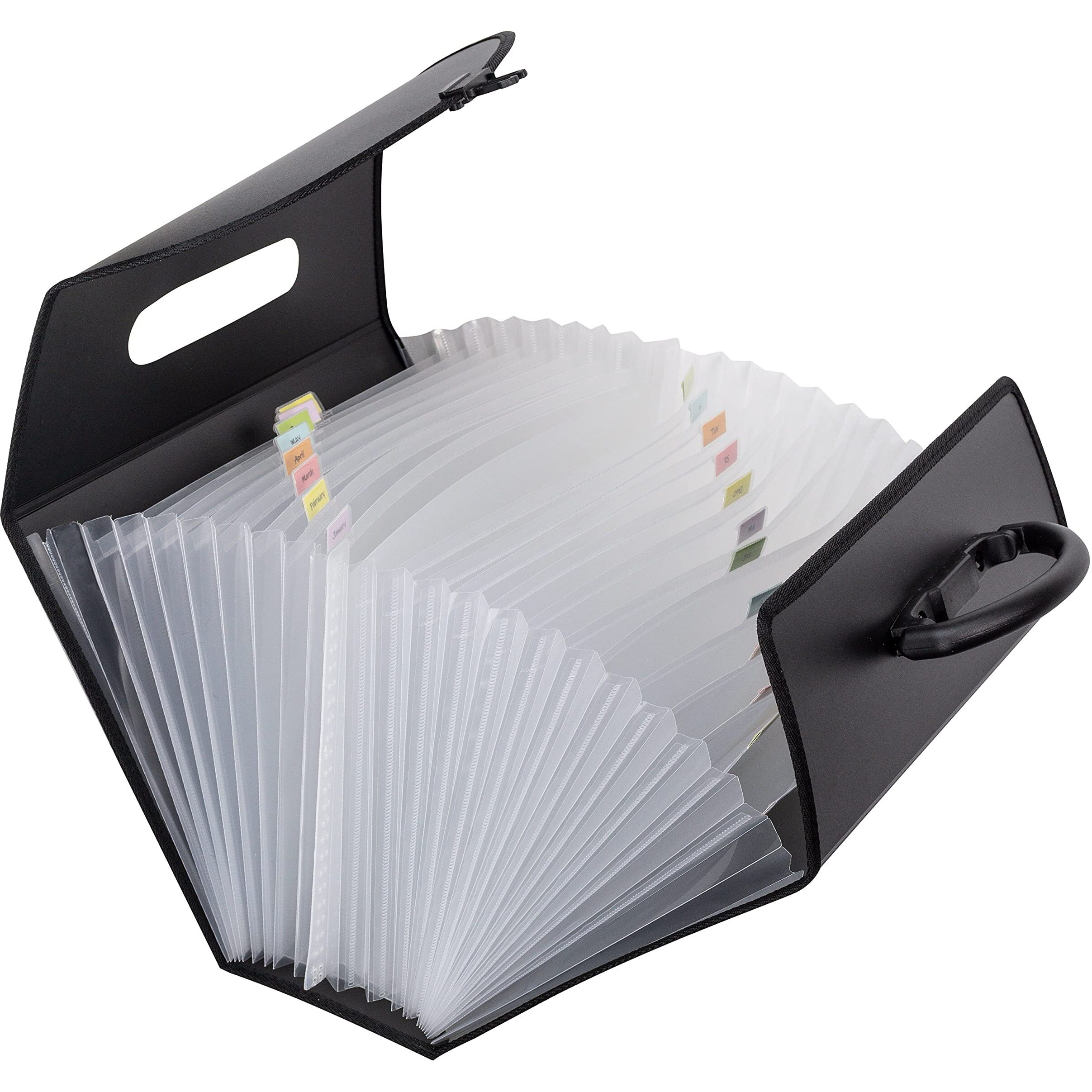 21-Pocket Legal Size Expanding File with Handle, Black, 1/EA, 58320