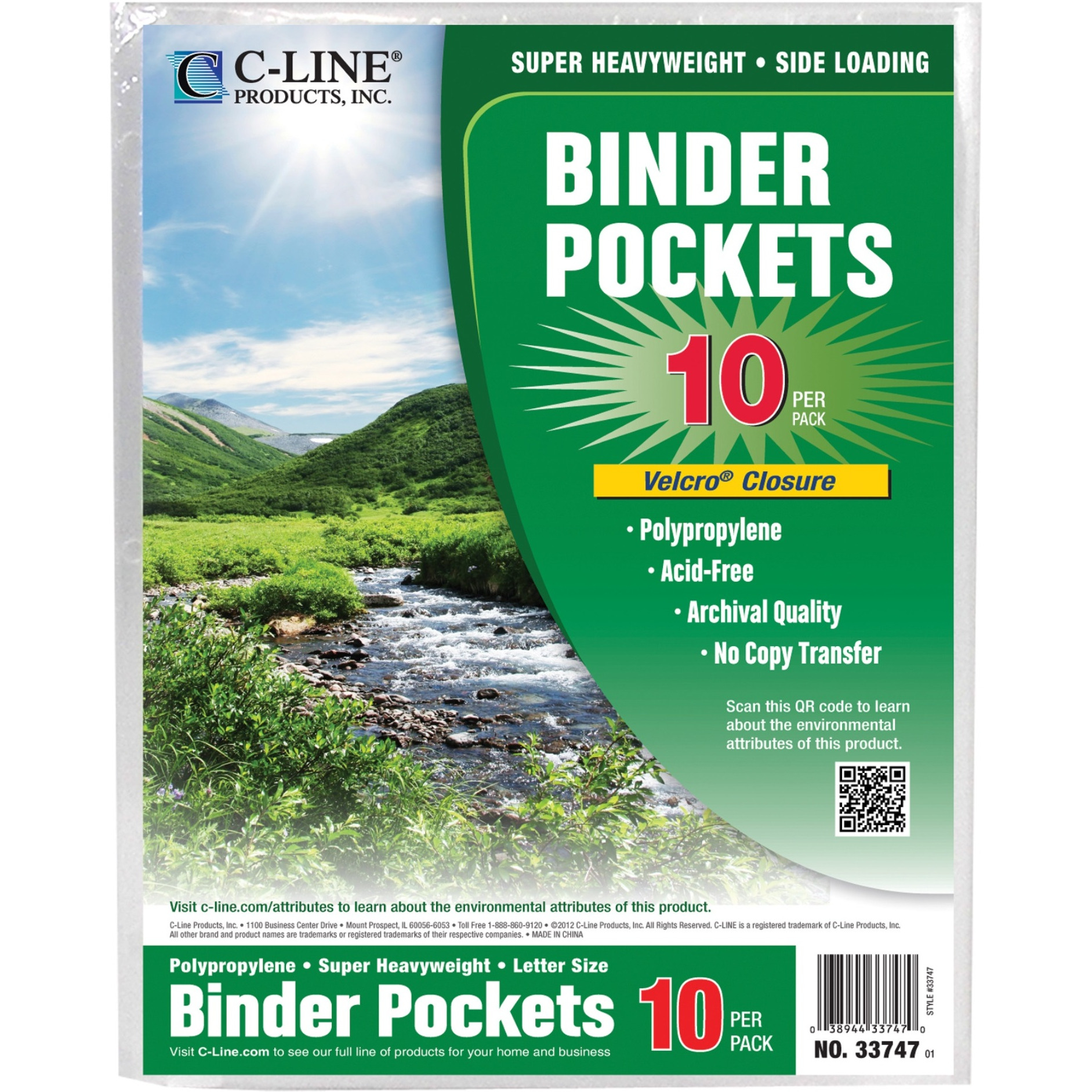 Binder Pocket, Clear, 10/PK, 33747