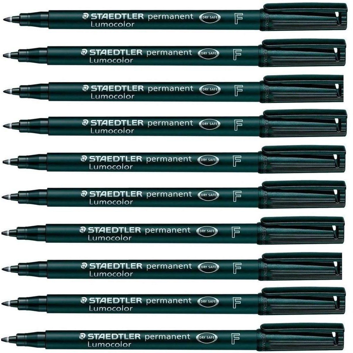 Lumocolor Quick-drying Fine Point Permanent Markers - Fine Marker Point - 0.6 mm Marker Point Size - Black - Black Polypropylene Barrel - 10 / Box