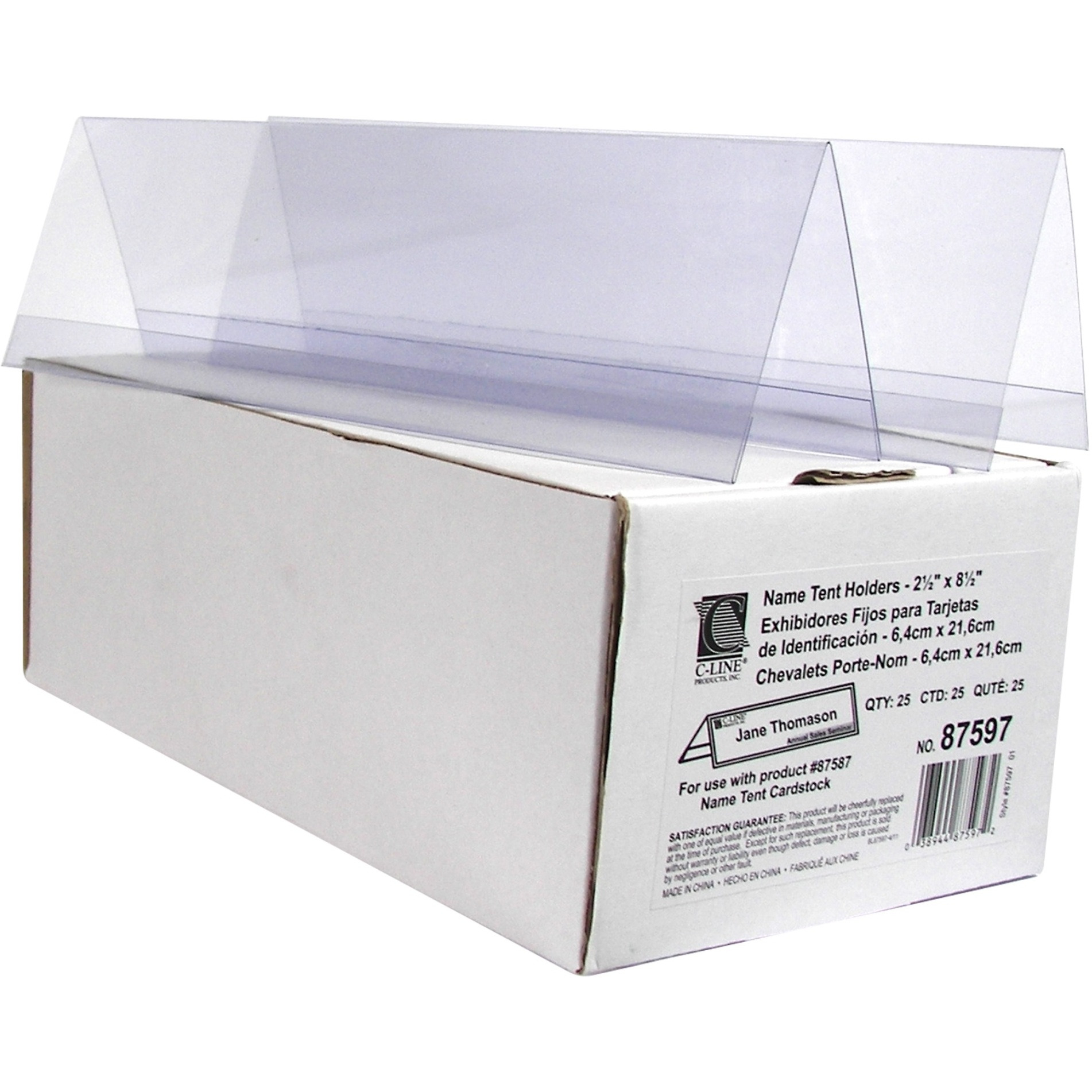 Medium Rigid Heavyweight Plastic Name Tent Holder, 2 1/2 x 8 1/2, 25/BX, 87597
