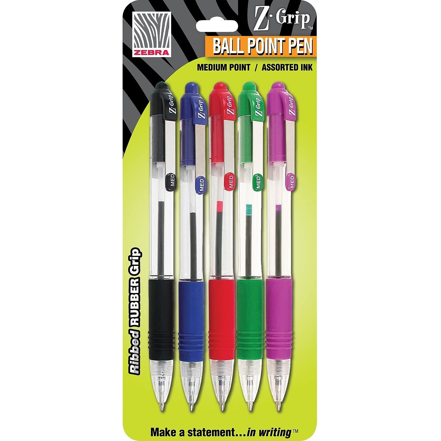 Z GRIP BALLPOINT PENS 5PK ASSORTED
