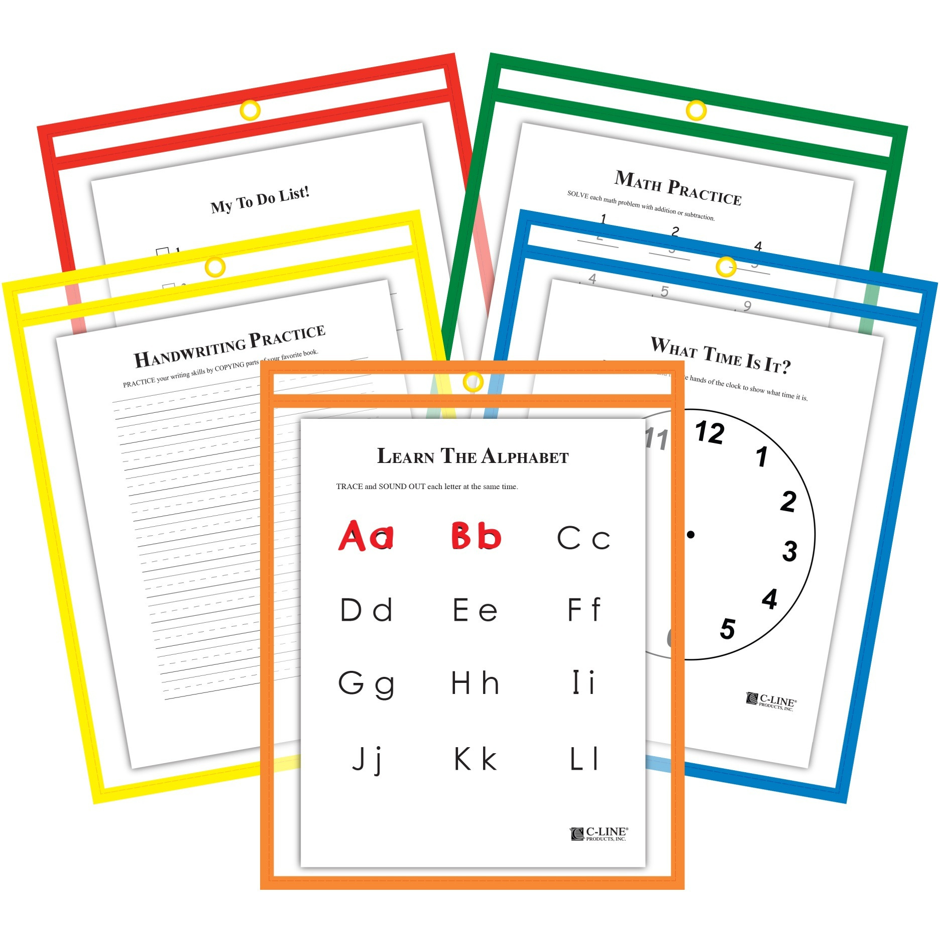 Reusable Dry Erase Pockets, Assorted Primary Colors, 9 x 12, 25/BX, 40620