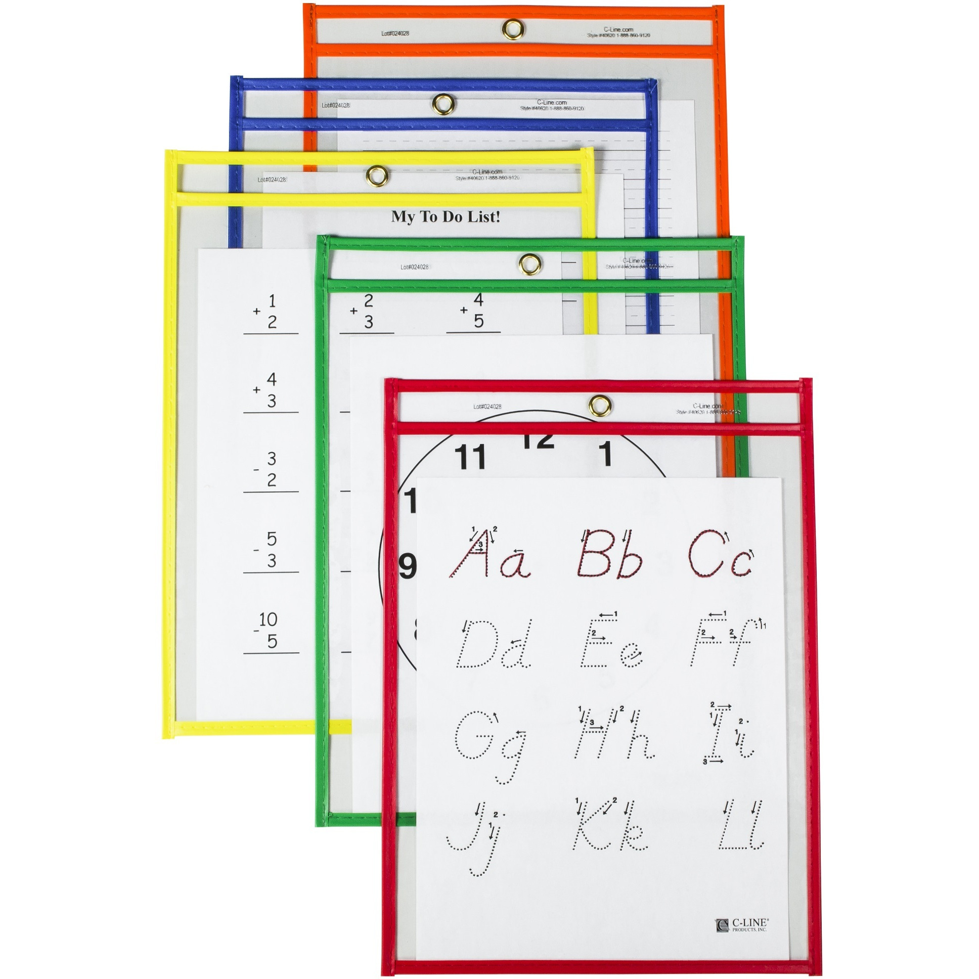 Reusable Dry Erase Pockets, Assorted Primary Colors, 9 x 12, 25/BX, 40620