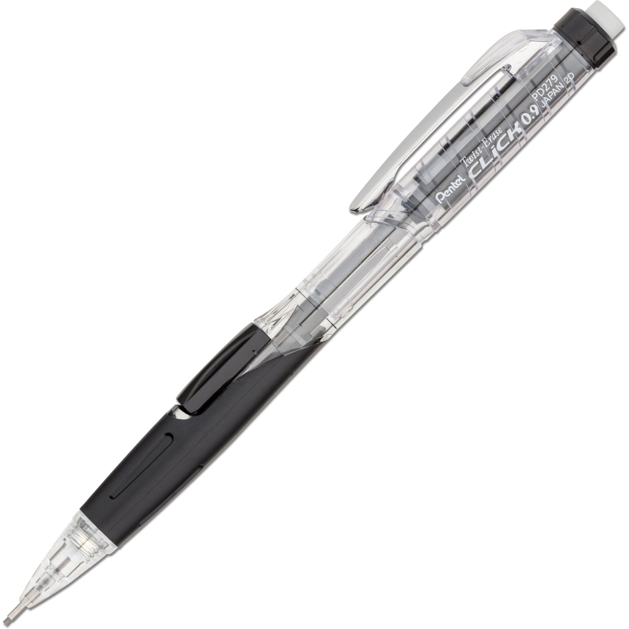 Pentel Twist-Erase Click Mechanical Pencils - 2, HB Lead - 0.9 mm Lead Diameter - Refillable - Black Lead - Transparent, Black Barrel - 12 / Box