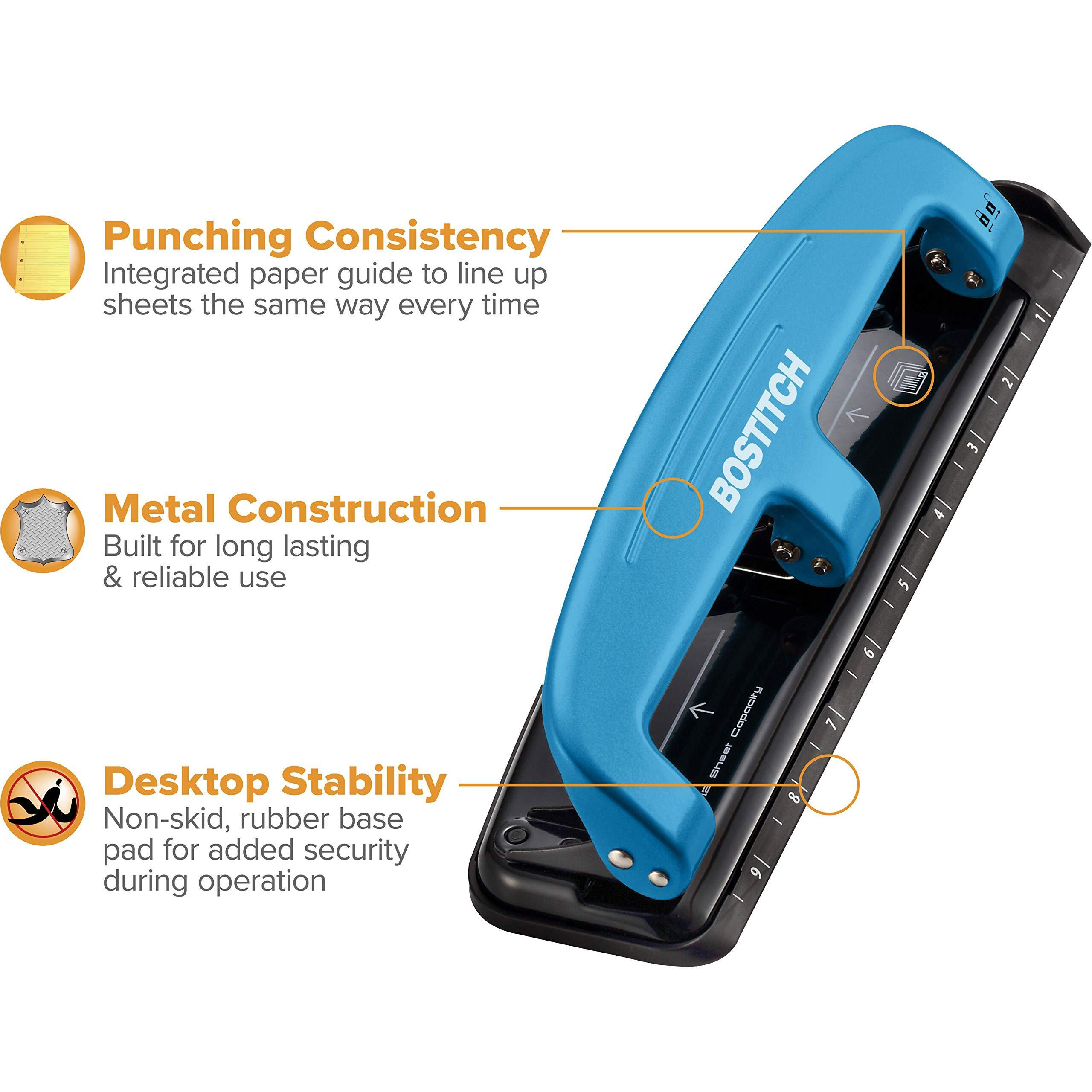 Bostitch EZ Squeeze&trade 12 Three-Hole Punch - 3 Punch Head(s) - 12 Sheet - 9/32" Punch Size - Round Shape - 3" x 1.6" - Blue, Black