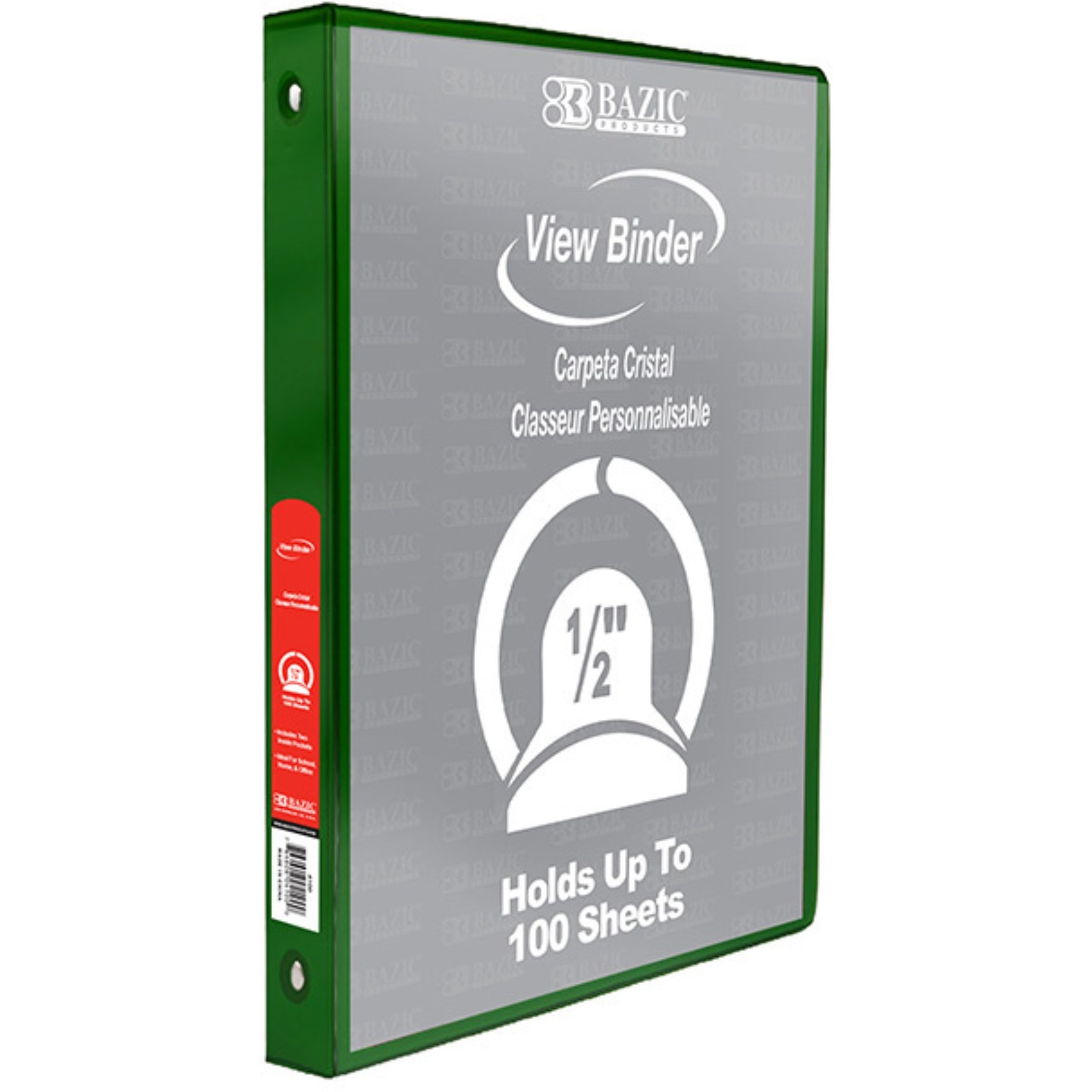 BAZIC 1/2" Green 3-Ring View Binder w/ 2-Pockets