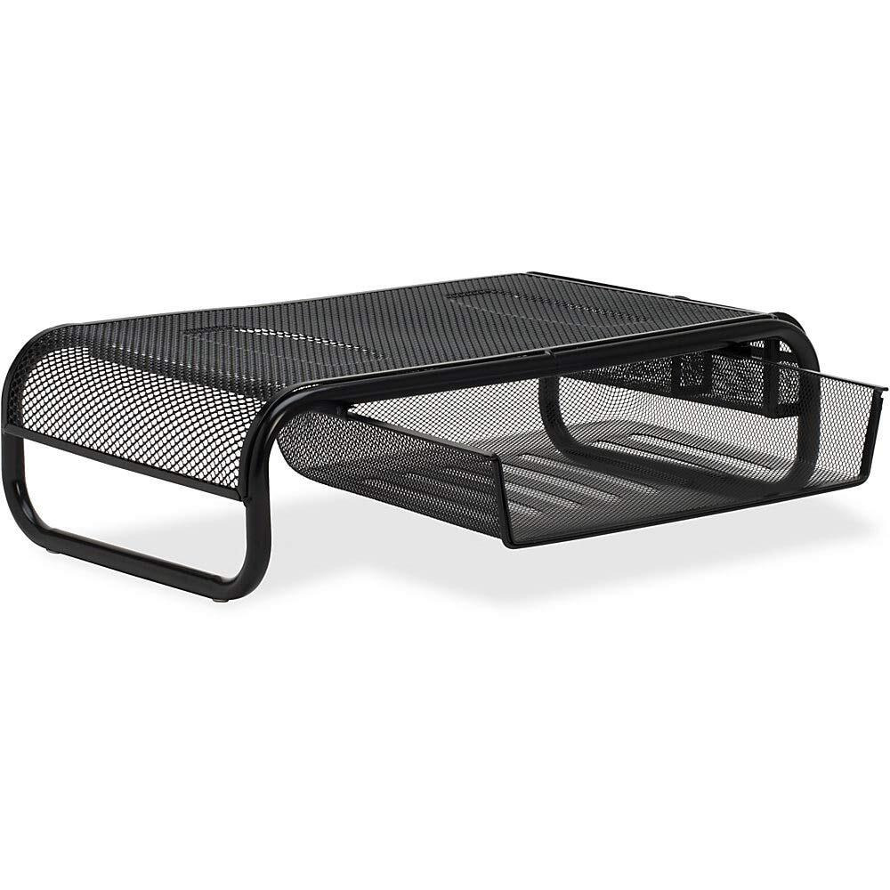Lorell Mesh Wire Monitor Stand - Desktop - Powder Coated - Steel - Black