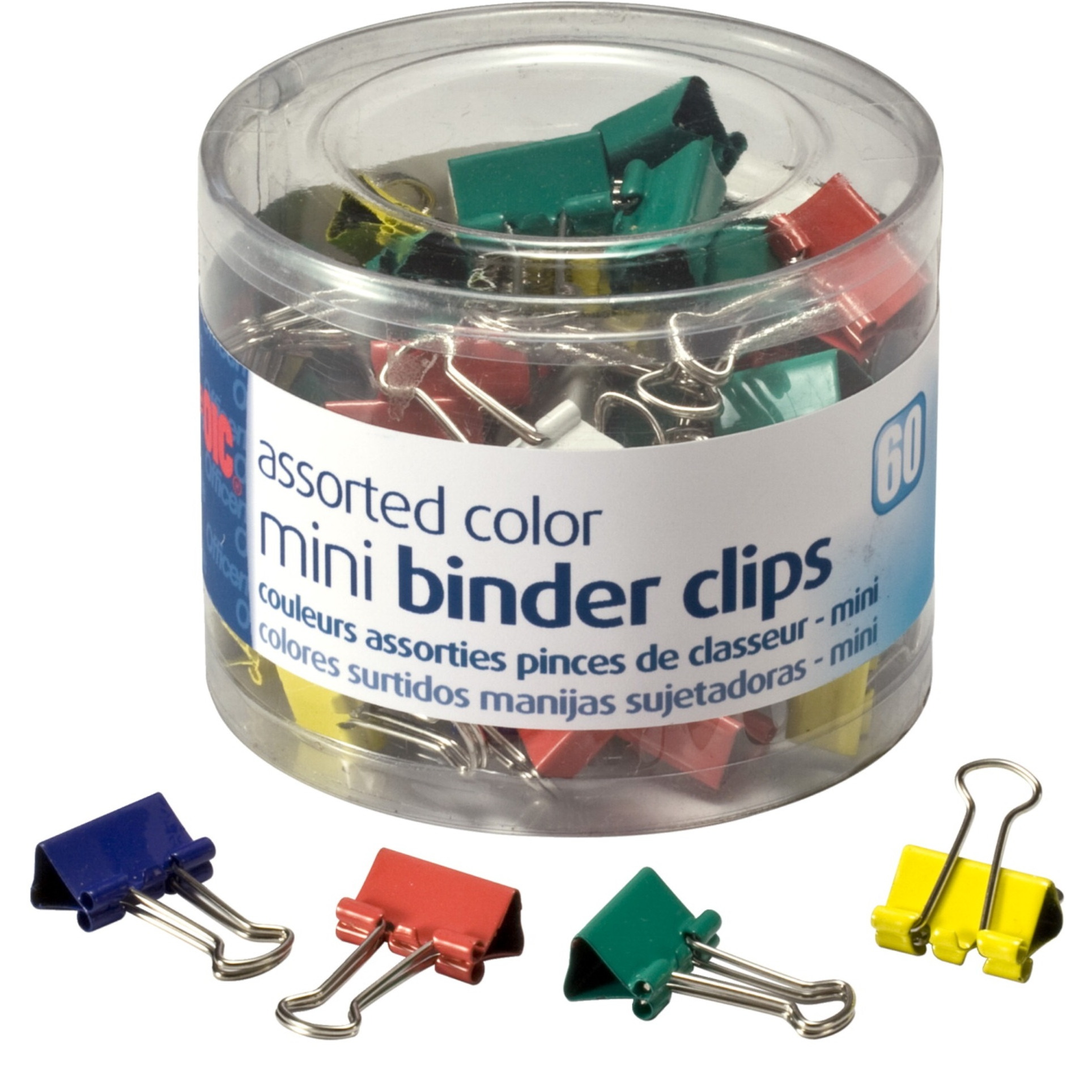 Officemate Binder Clips, Mini, 1/4 Inch Capacity, Assorted Colors, Pack of 60