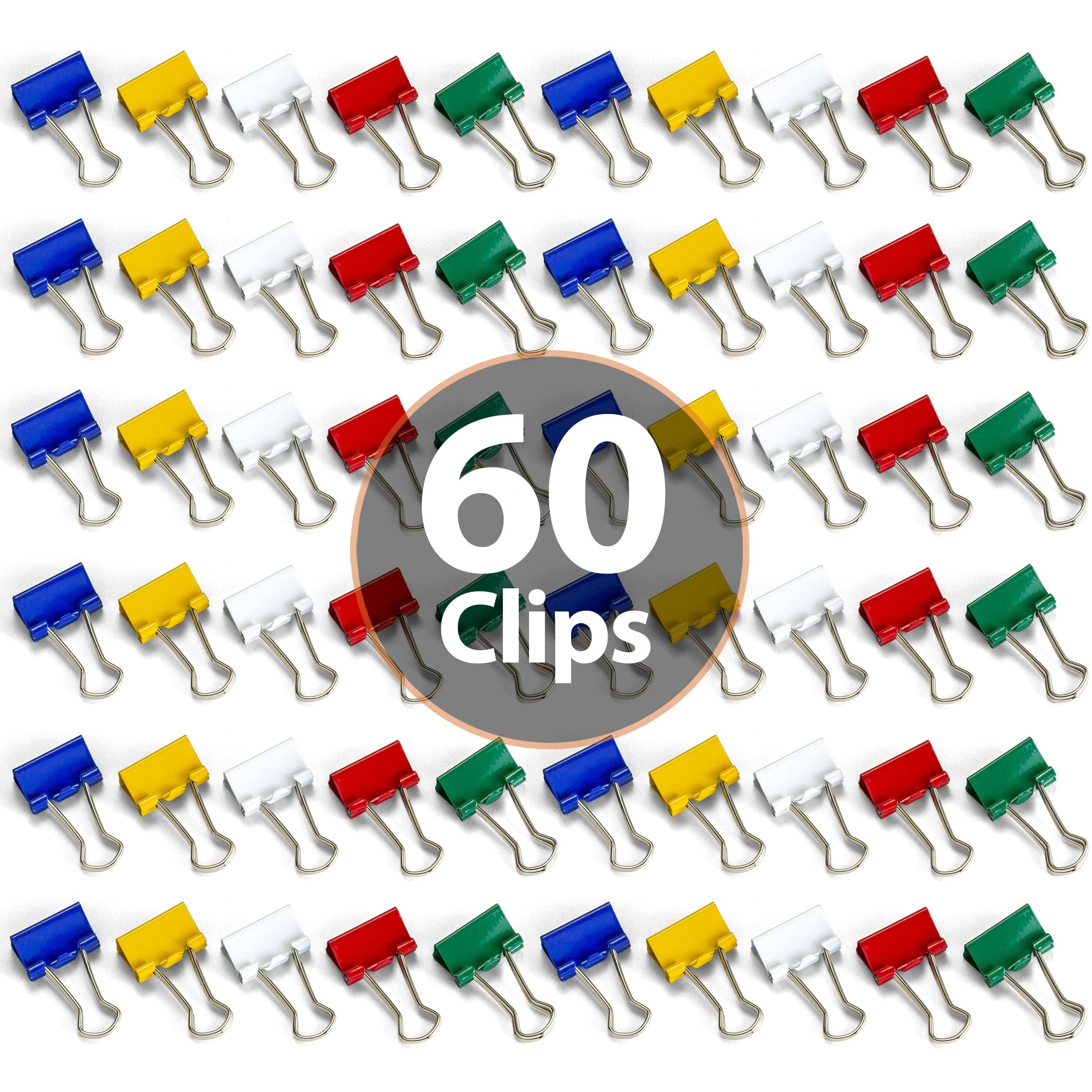 Officemate Binder Clips, Mini, 1/4 Inch Capacity, Assorted Colors, Pack of 60