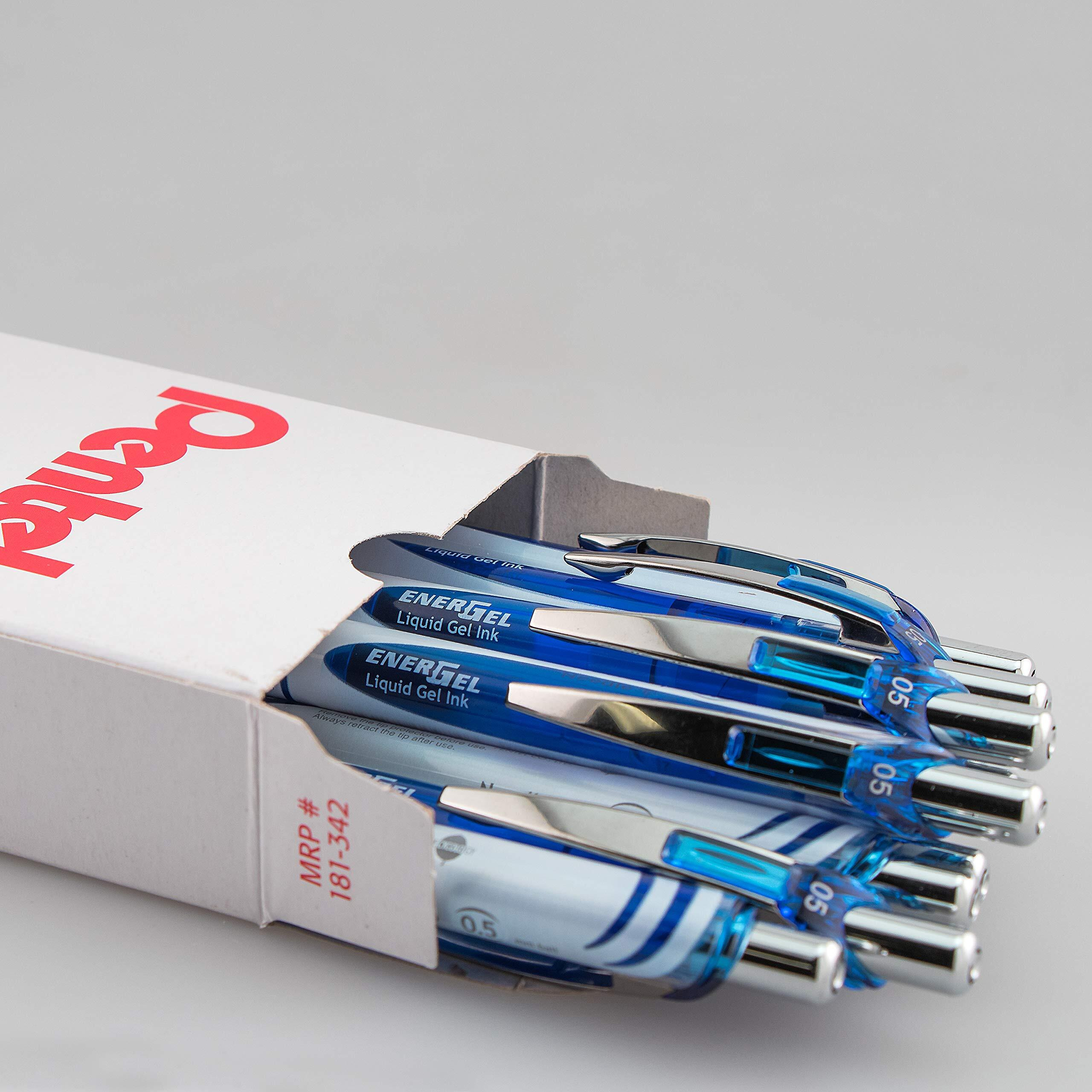 Pentel EnerGel Pearl Liquid Gel Pens - Fine Pen Point - 0.5 mm Pen Point Size - Needle Pen Point Style - Refillable - Retractable - Blue Gel-based Ink - Pearl White Stainless Steel Barrel - 1 Dozen