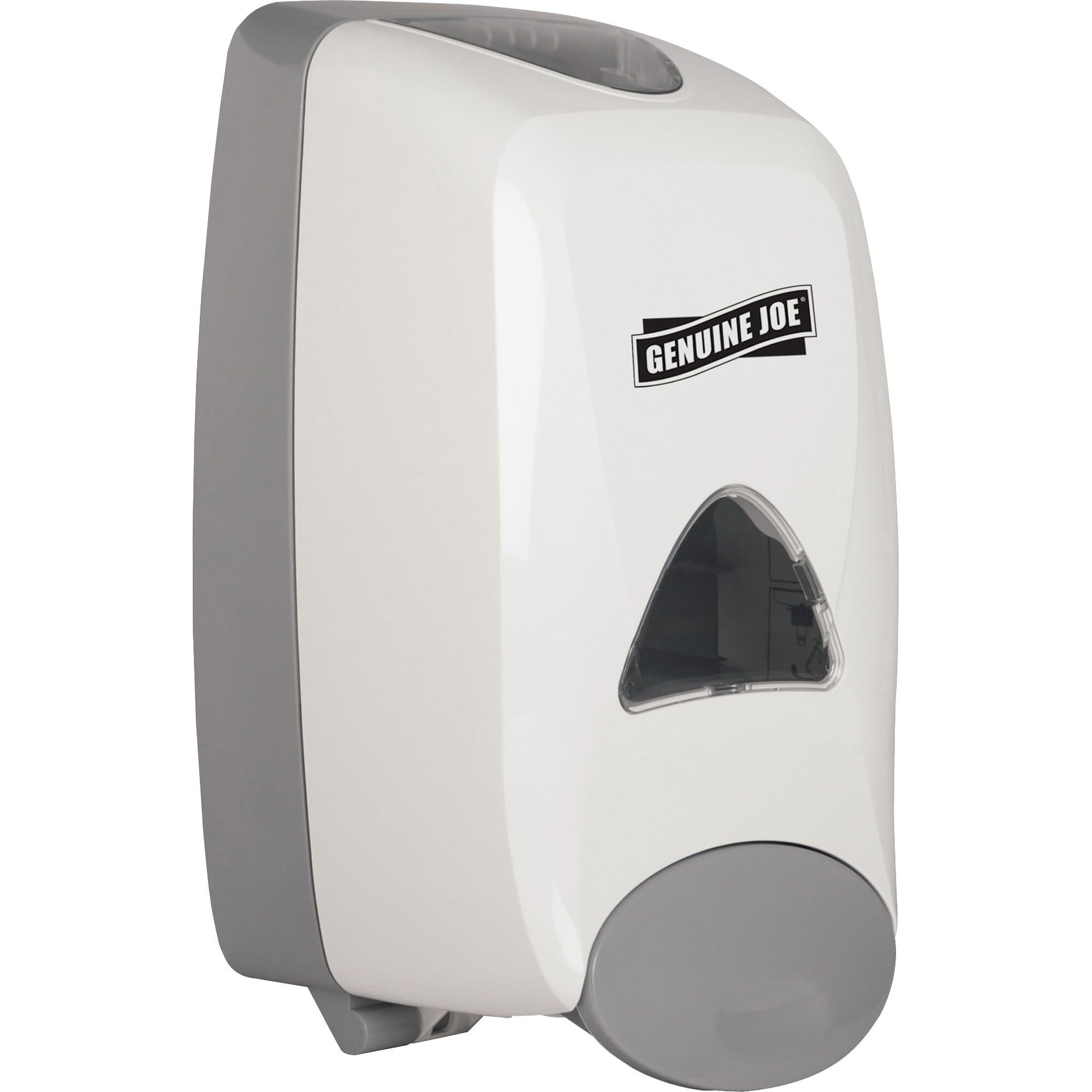 Genuine Joe Solutions 1250 ml Foam Soap Dispenser - Manual - 1.32 quart Capacity - Site Window, Soft Push, Sanitary-sealed, Refillable - White - 1Each