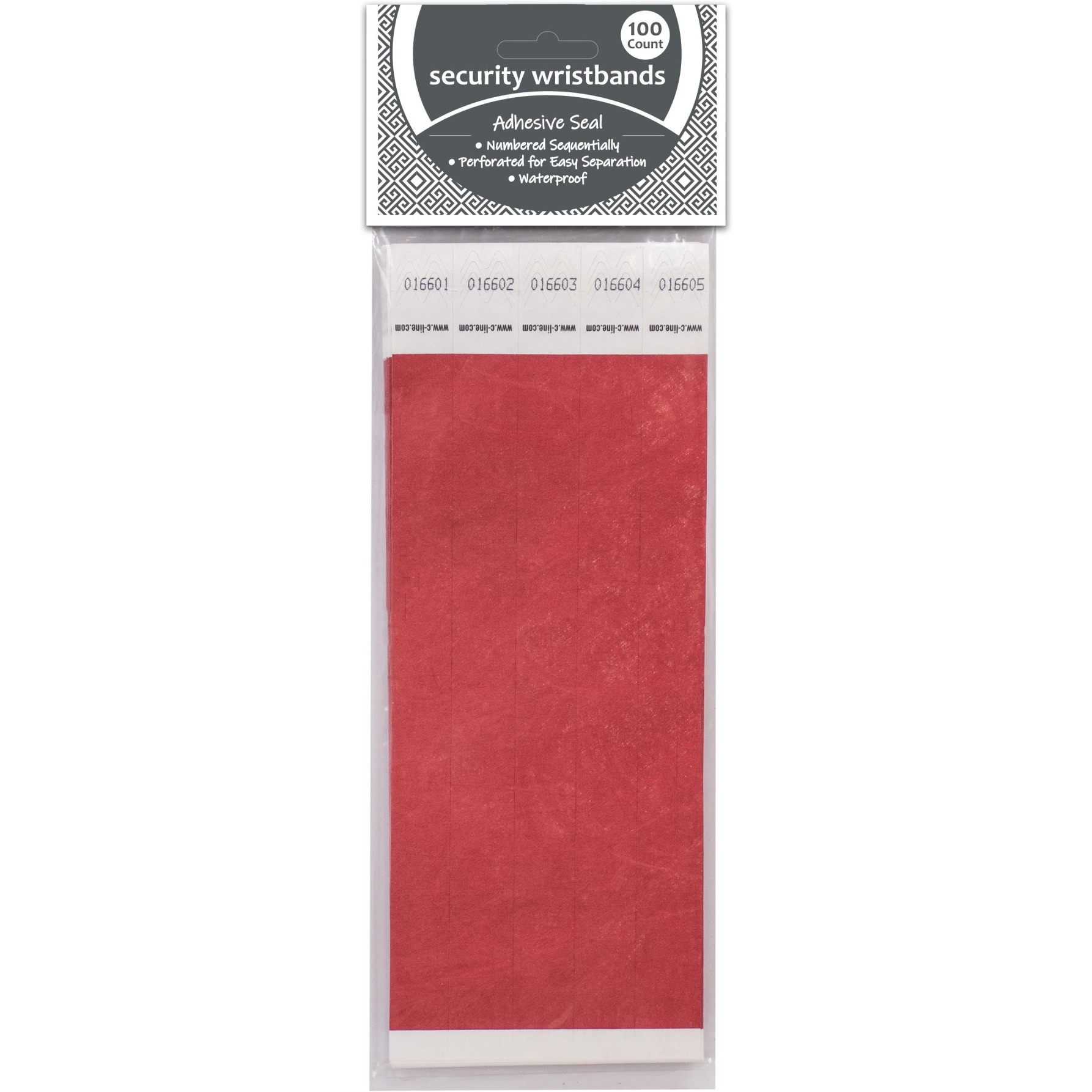 DuPont Tyvek Security Wristbands, Red, 100/PK, 89104