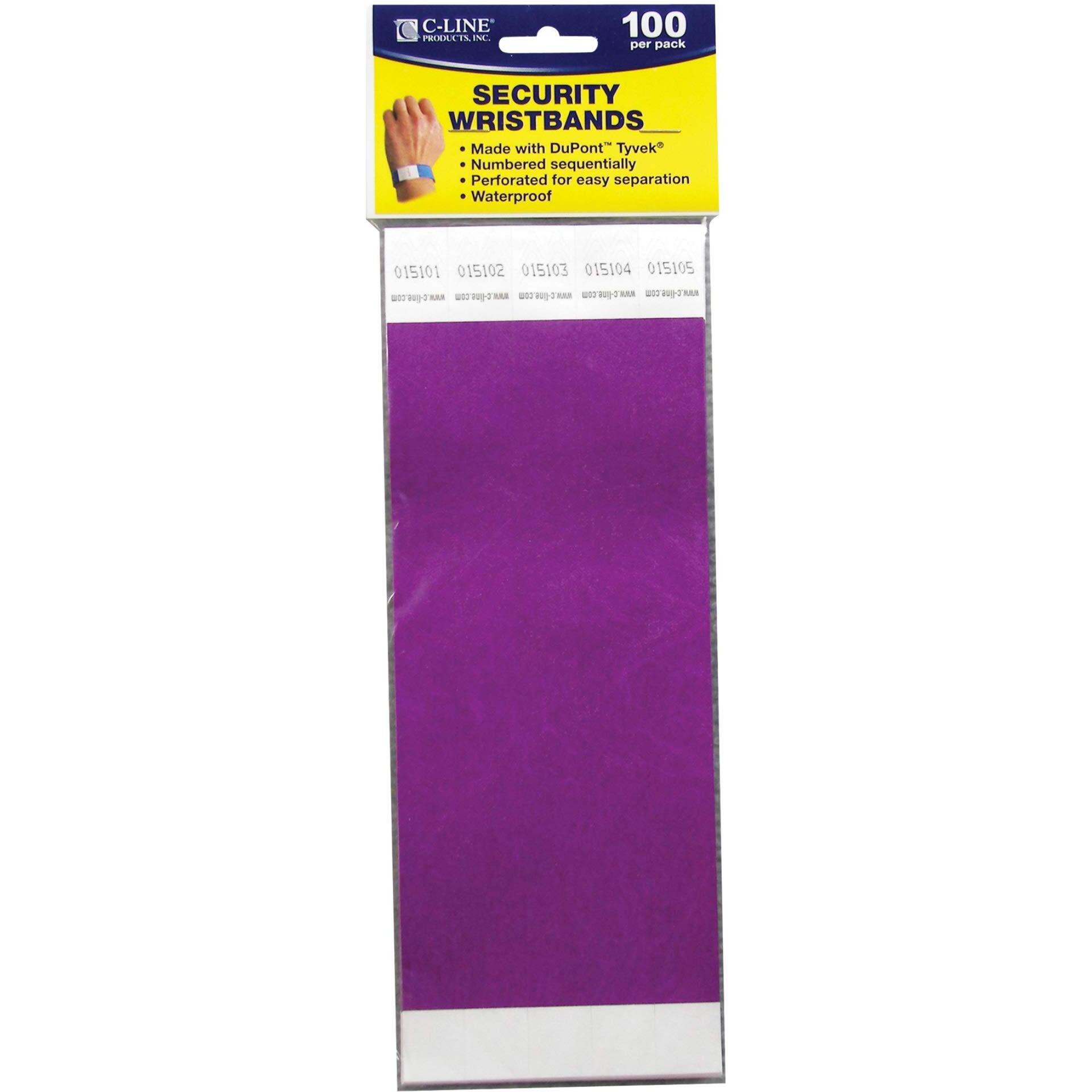 DuPont Tyvek Security Wristbands, Purple, 100/PK, 89109
