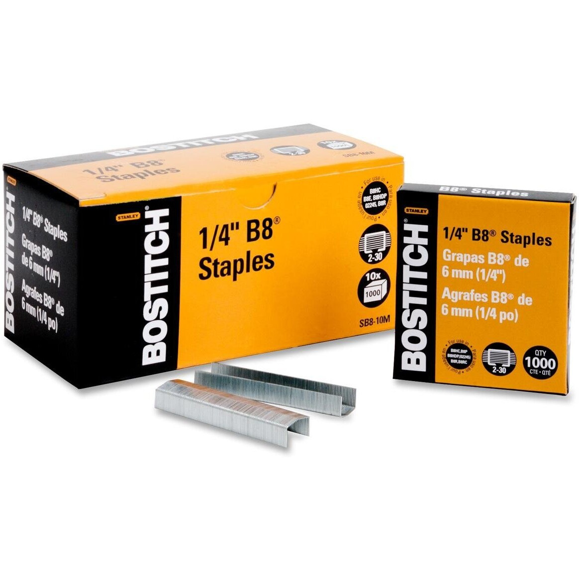 Bostitch PowerCrown Premium Staples - 210 Per Strip - 1/4" Leg - 1/2" Crown - Chisel Point - Silver - High Carbon Steel - 2.5" Height x 0.5" Width0.3" Length - 10000 / Box